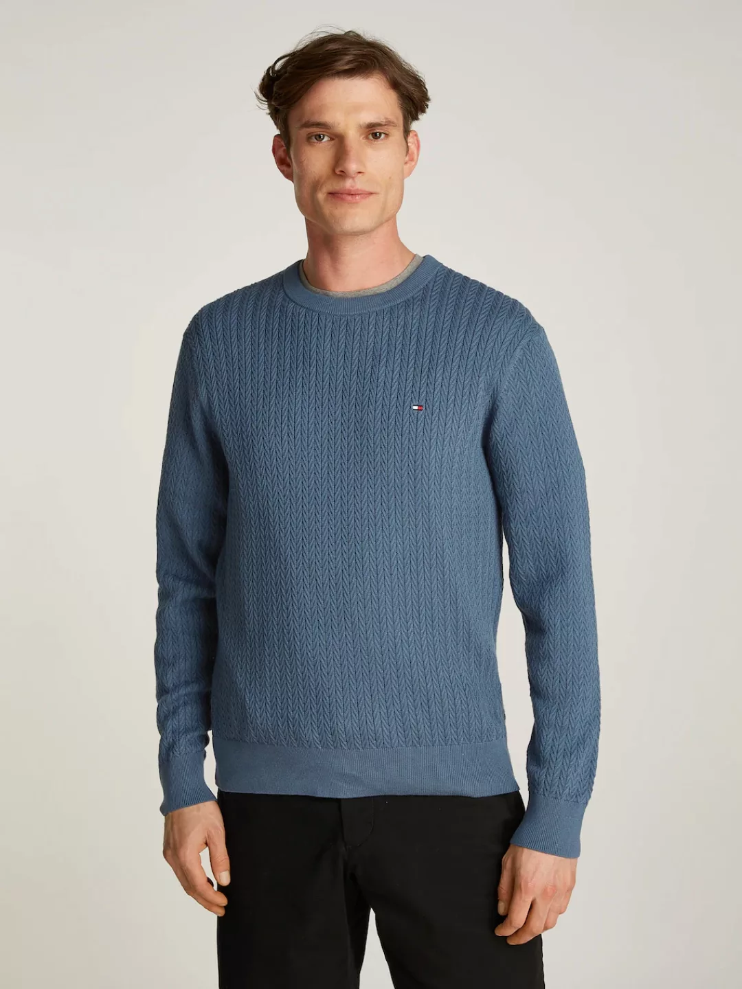 Tommy Hilfiger Strickpullover "HERRINGBONE STRUCTURE C NK", mit Zopfmuster günstig online kaufen