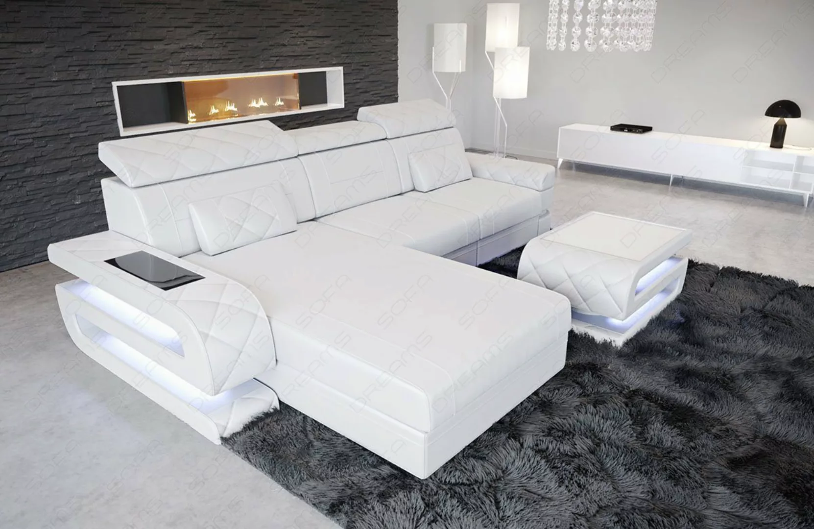 Sofa Dreams Ecksofa Ledersofa Bologna L Form Leder Sofa, Couch, mit LED, wa günstig online kaufen