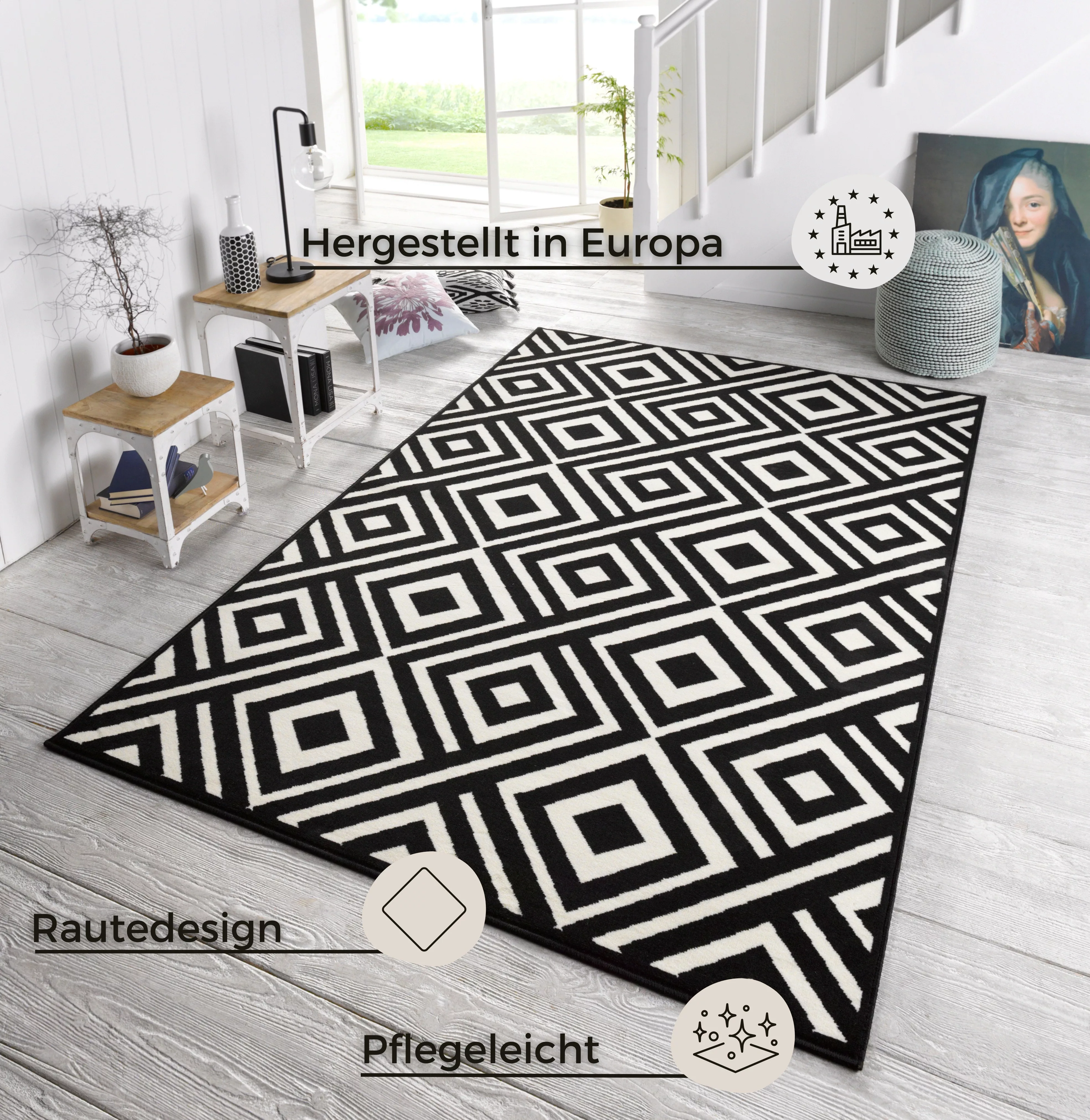 HANSE Home Teppich »Art«, rechteckig, Kurzflor Rauten Motiv, Velour Haptik, günstig online kaufen