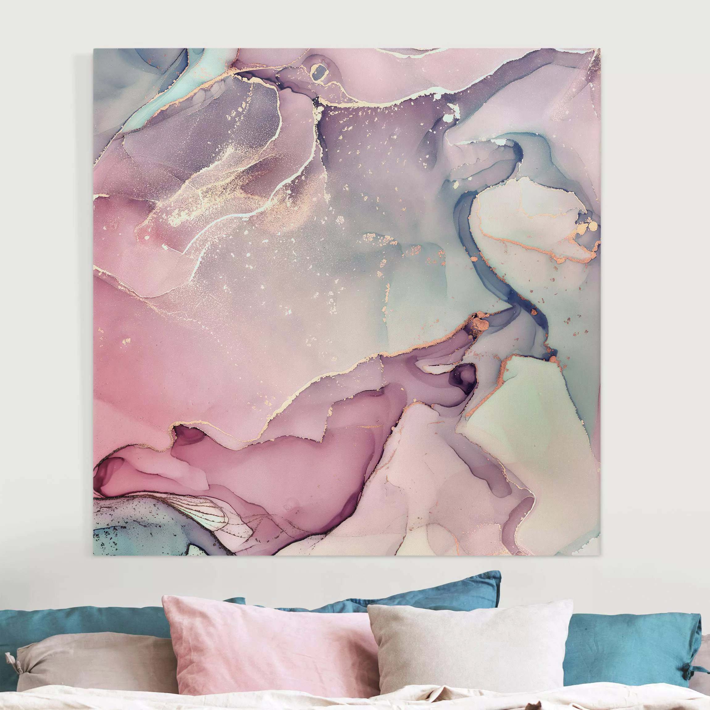 Leinwandbild Aquarell Pastell Rosa mit Gold günstig online kaufen