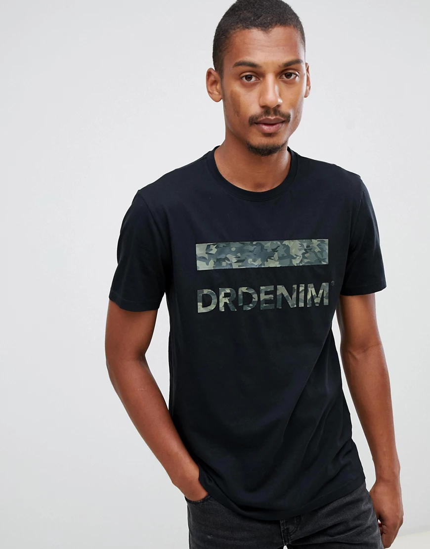 Dr Denim – Patrick – Schwarzes T-Shirt mit Logo günstig online kaufen