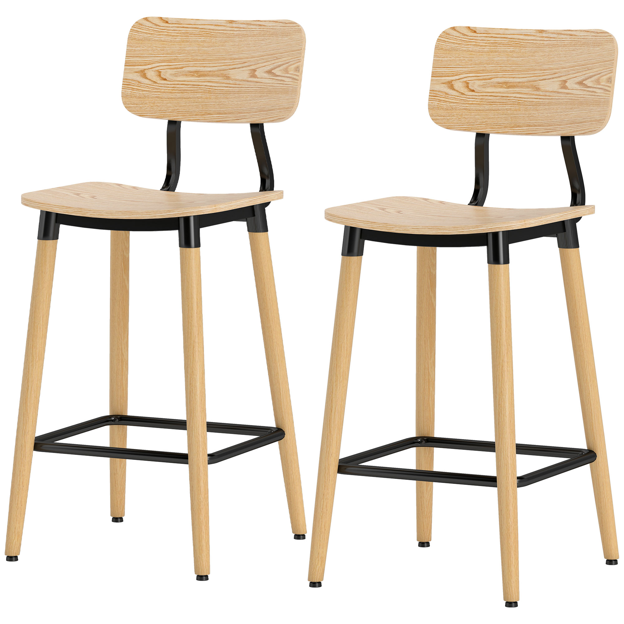 HOMCOM Barhocker 2er Set Barstuhl Tresenhocker mit Rückenlehne und Fußstütz günstig online kaufen