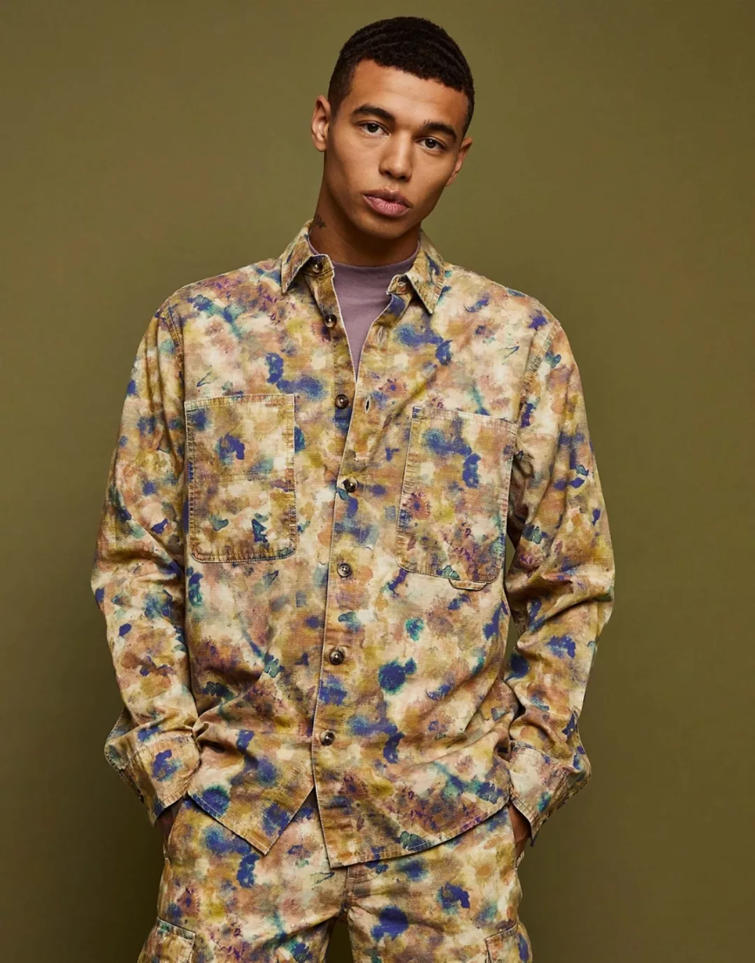 Topman – Hemdjacke mit abstraktem Military-Muster-Mehrfarbig günstig online kaufen