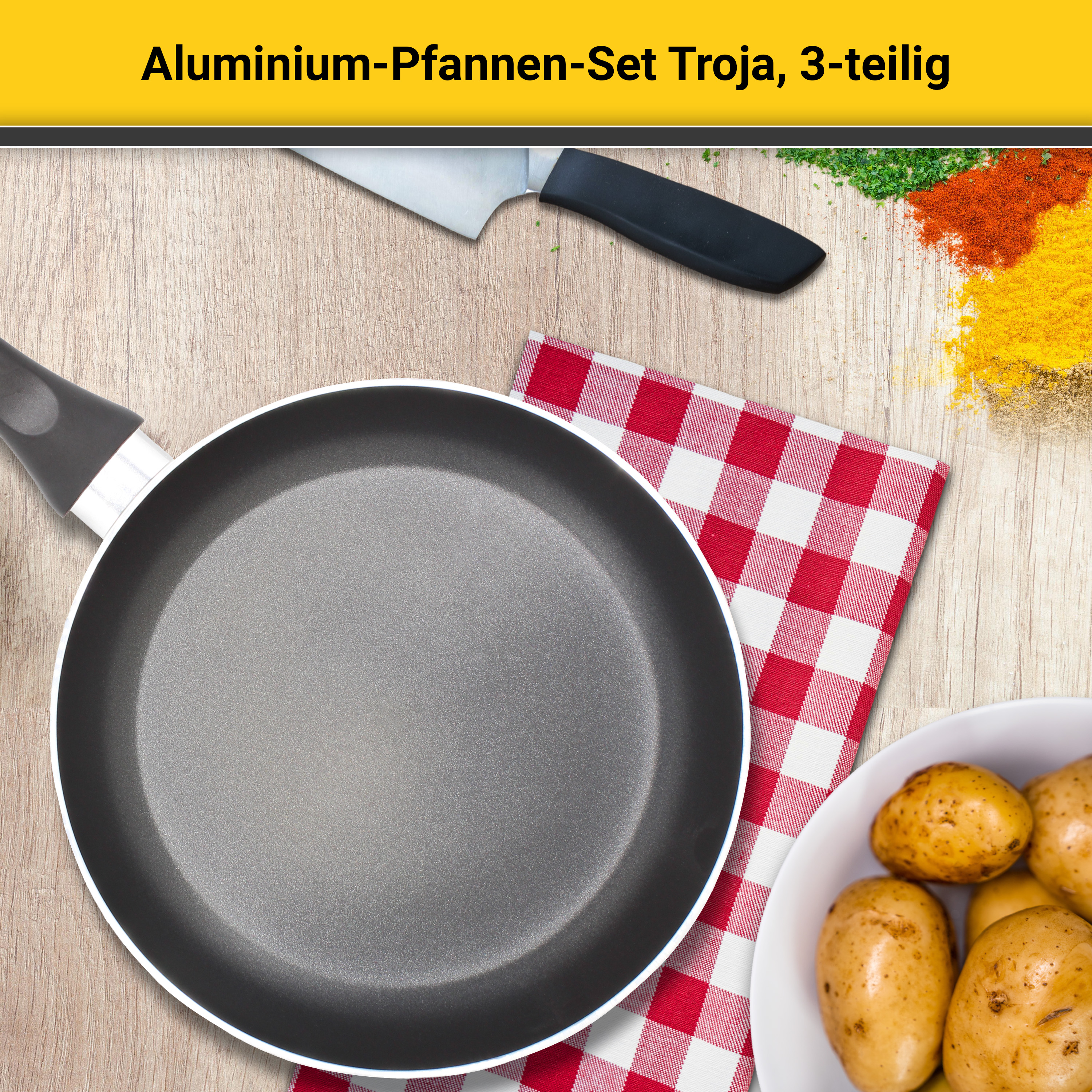 Krüger Pfannen-Set »Troja«, Aluminium, (Set, 3 tlg.), Ø 20/24/28 cm, Indukt günstig online kaufen