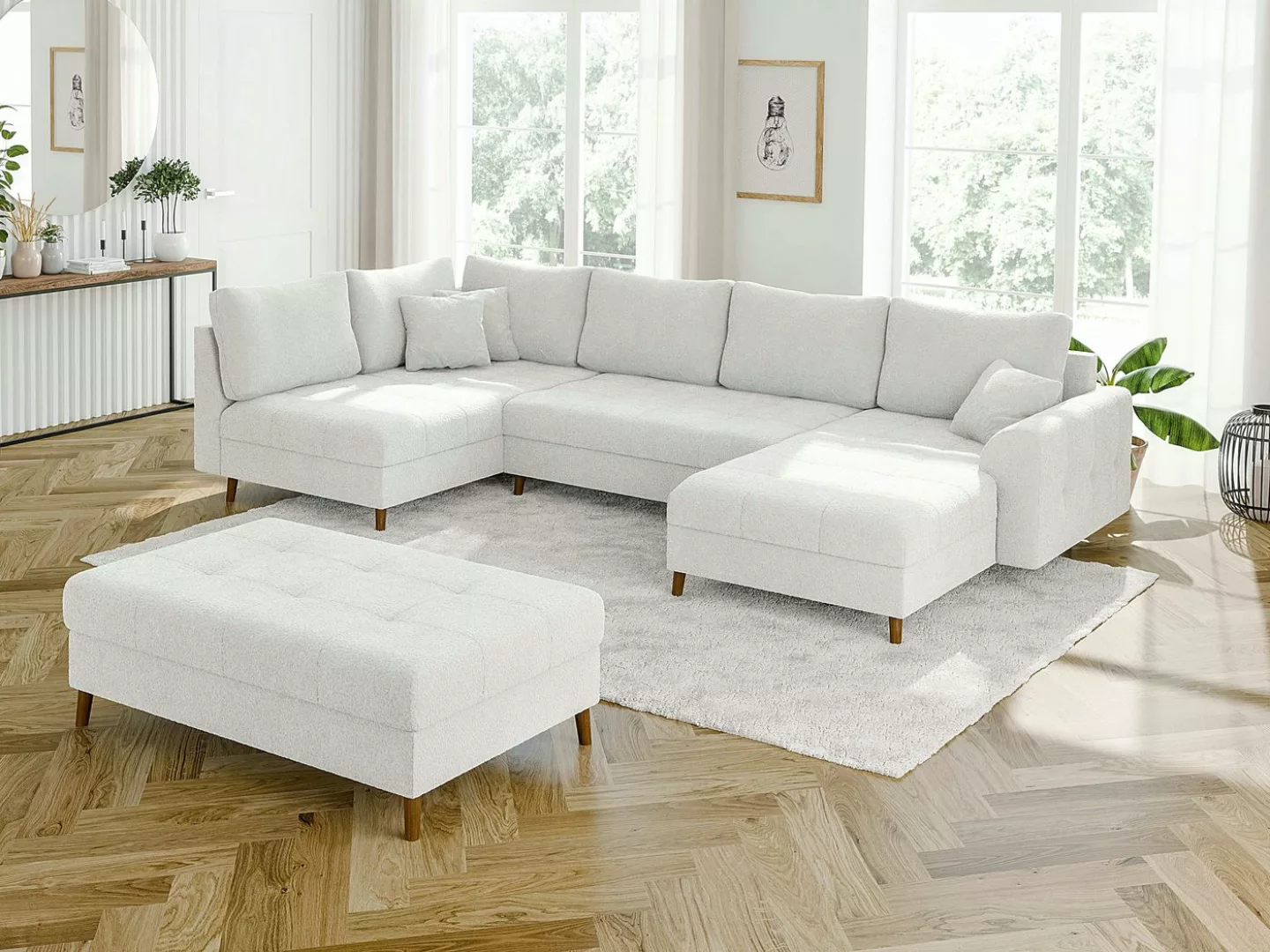 S-Style Möbel Wohnlandschaft Leif mit Schlaffunktion, Hocker und Holzfüßen, günstig online kaufen