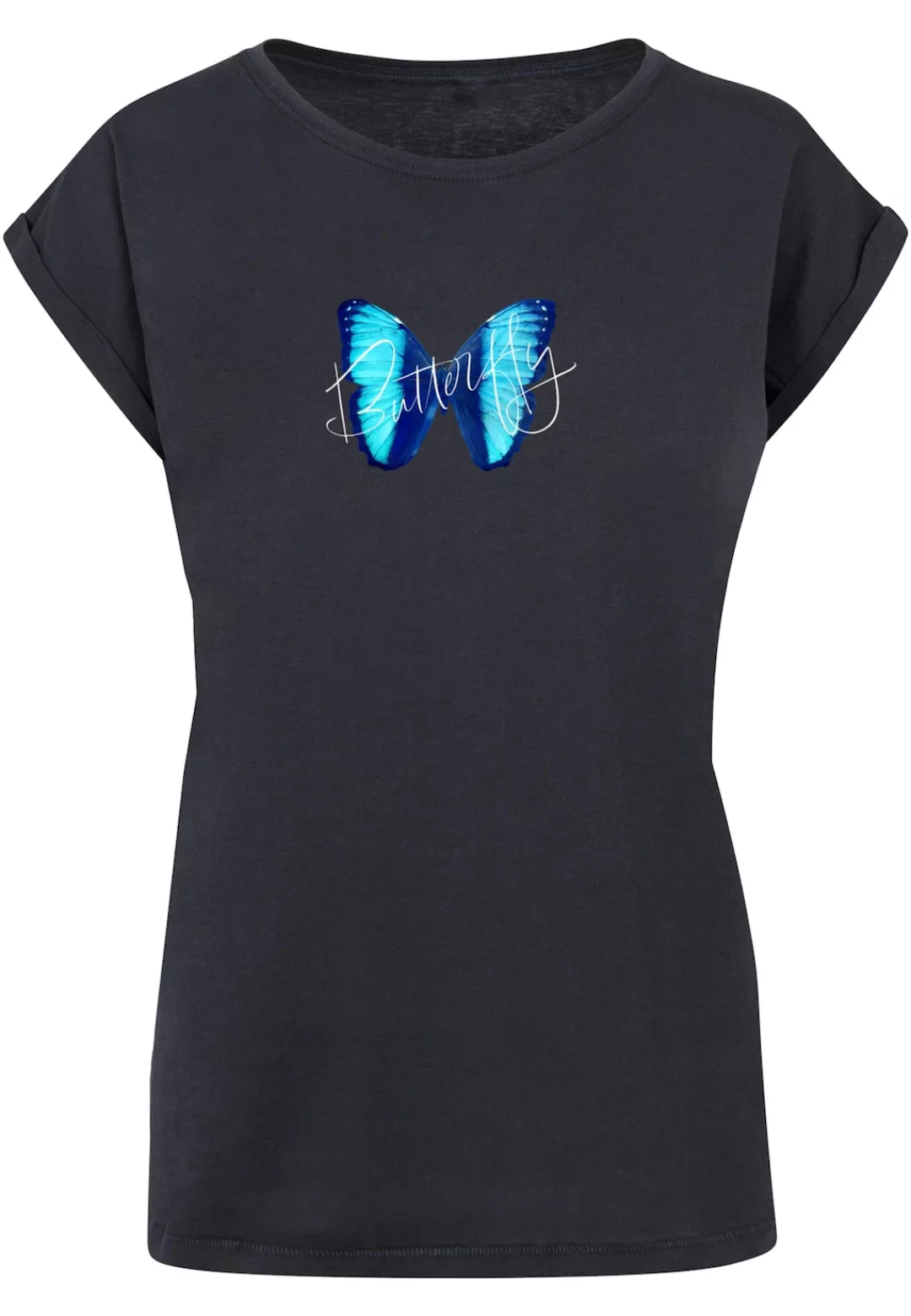 Merchcode T-Shirt "Merchcode Damen Ladies Butterfly Blue Extended Shoulder günstig online kaufen