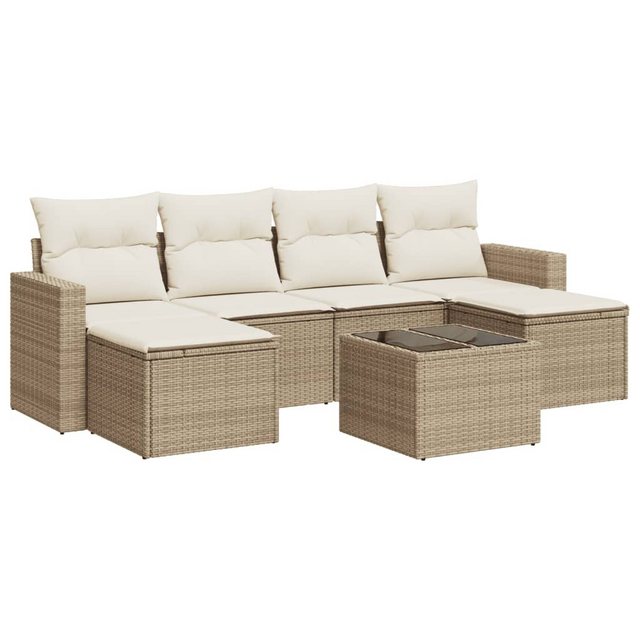 vidaXL Sofaelement 7-tlg. Garten-Sofagarnitur mit Kissen Beige Poly Rattan günstig online kaufen