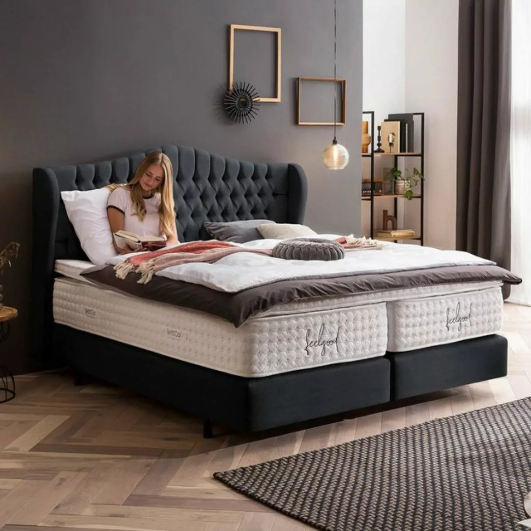 BettCo Boxspringbett Maison (180 x 200 cm, in Schwarz Webstoff), Chesterfie günstig online kaufen