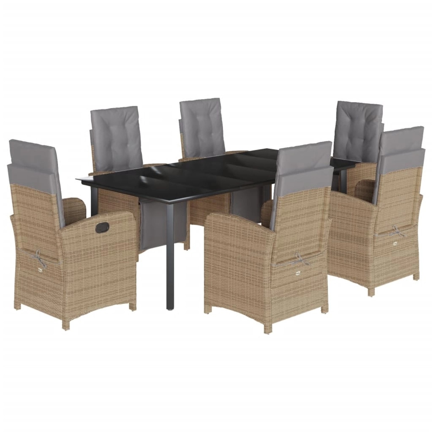 vidaXL 7-Tlg Garten-Essgruppe mit Kissen Beige Poly Rattan 3212596 günstig online kaufen