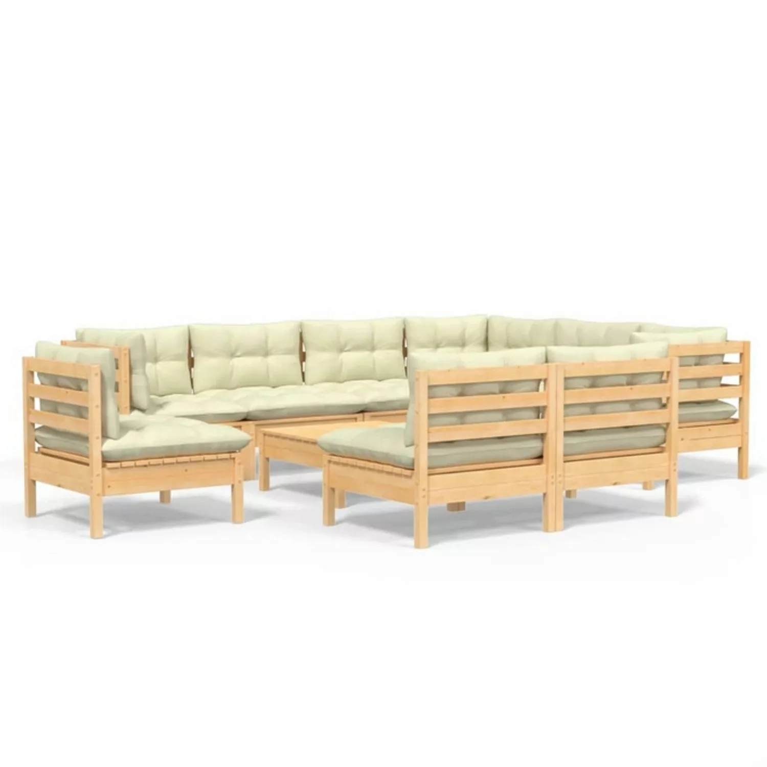 vidaXL 10-tlg Garten-Lounge-Set mit Creme Kissen Massivholz Kiefer Modell 3 günstig online kaufen