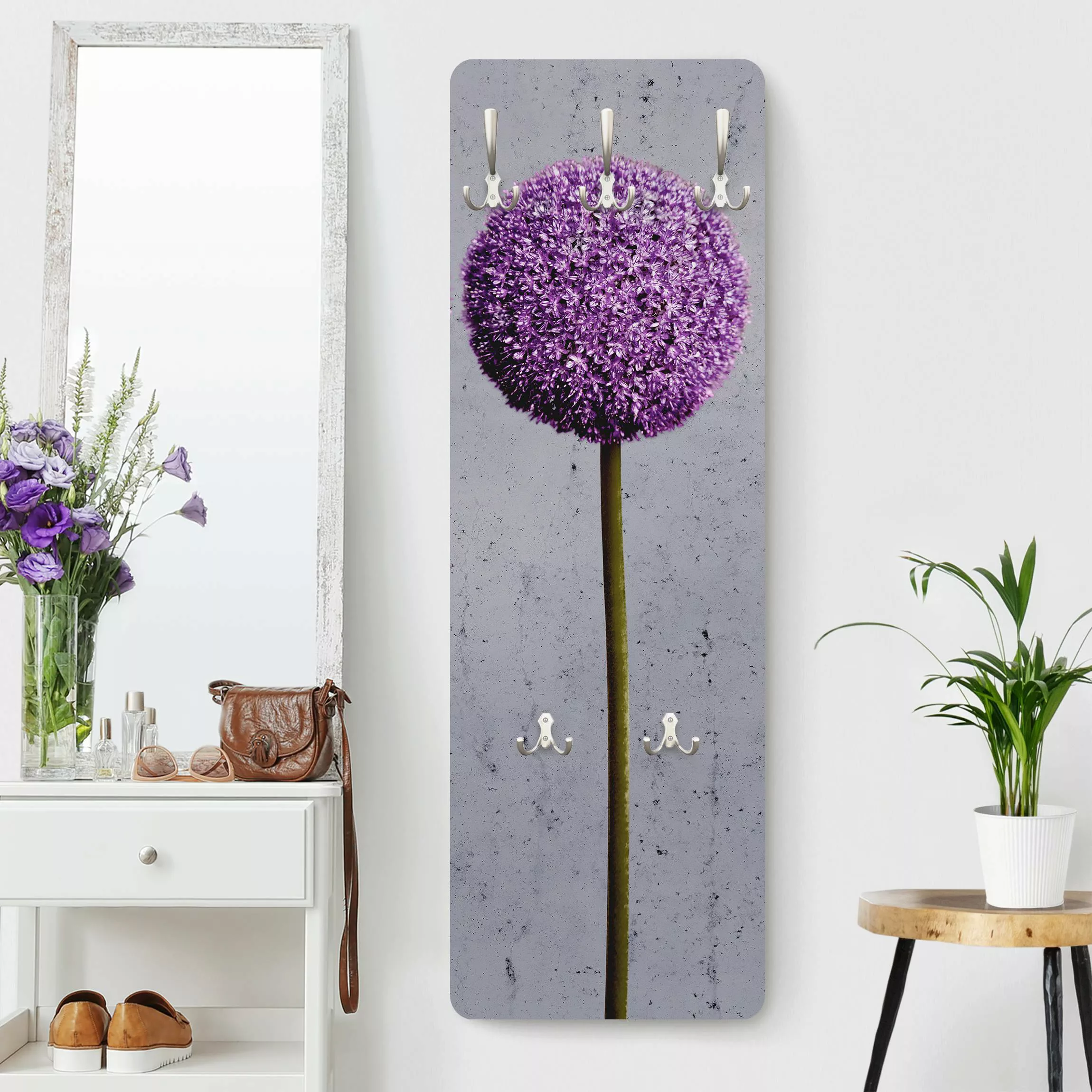 Wandgarderobe Holzpaneel Blumen Allium Kugel-Blüten günstig online kaufen