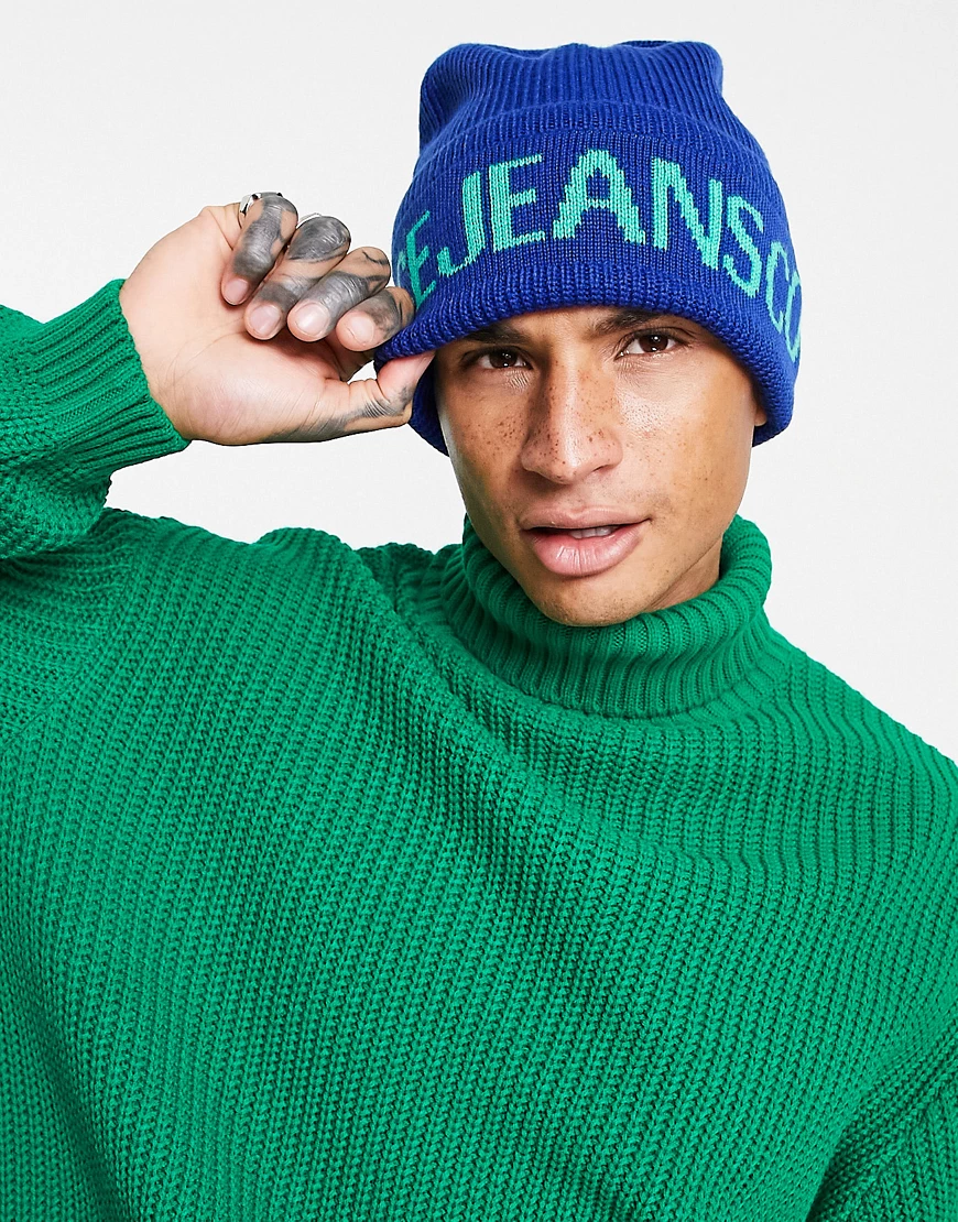 Versace Jeans Couture – Strickmütze in Blau günstig online kaufen