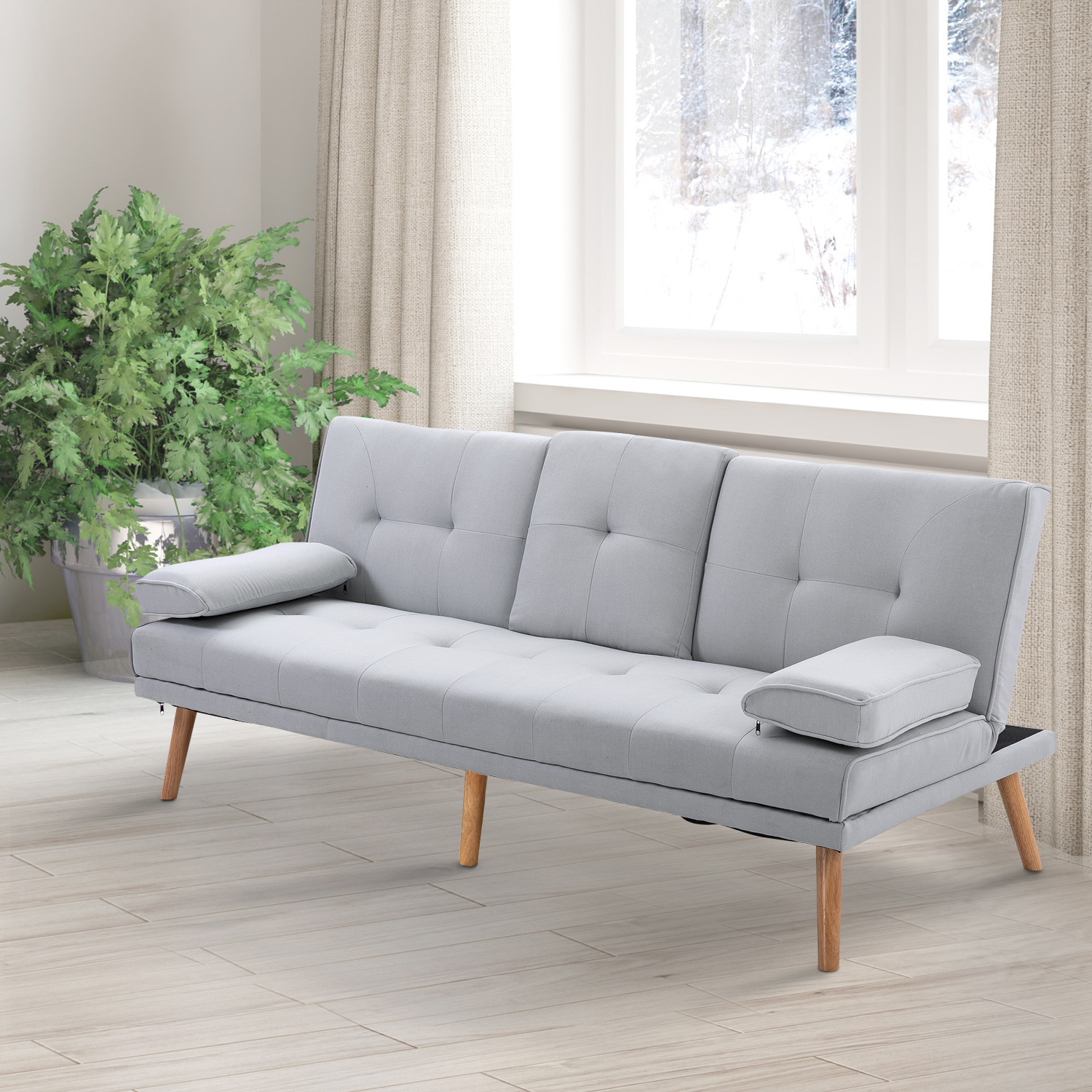 HOMCOM Schlafsofa  Bequeme Schlafcouch, 3 Sitzer, Sofabett, Leinen, Hellgra günstig online kaufen