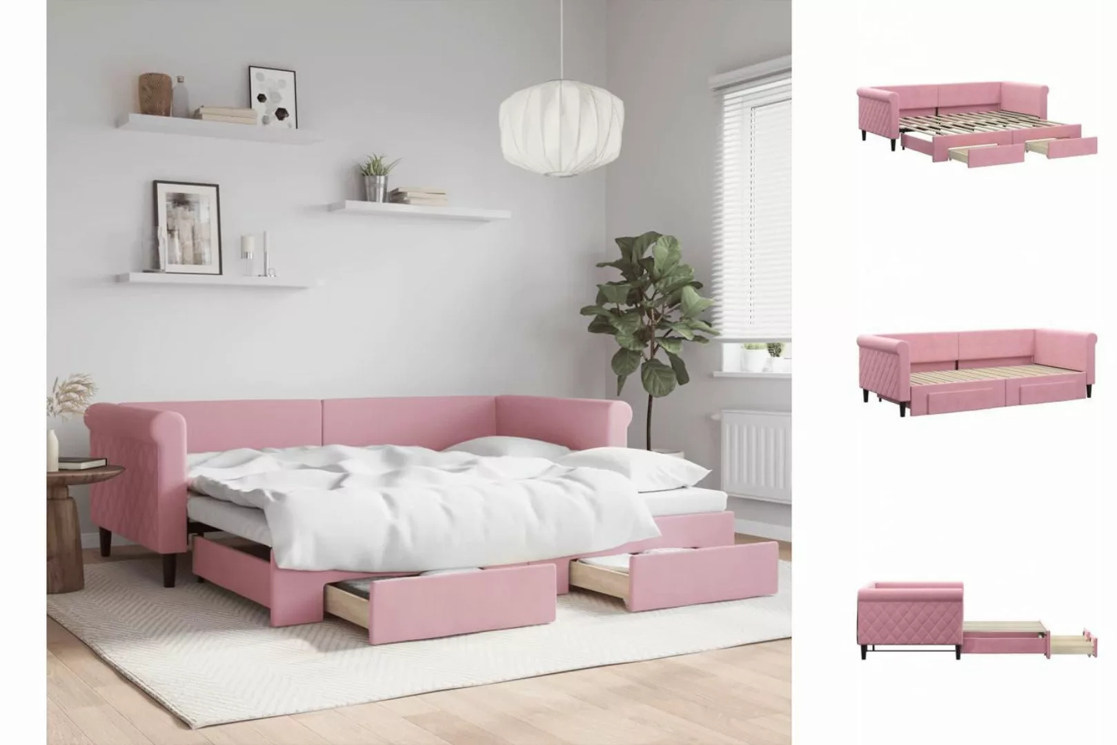 vidaXL Gästebett Gästebett Tagesbett Ausziehbar mit Schubladen Rosa 90x200 günstig online kaufen