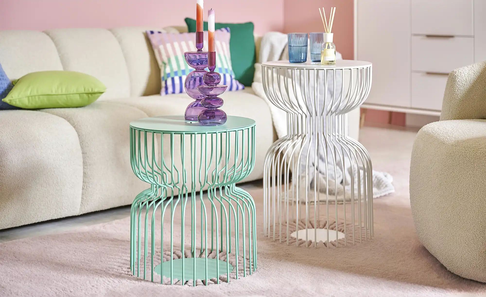 HOME STORY Kerzenständer   ¦ lila/violett ¦ Glas ¦ Maße (cm): H: 27,5  Ø: 1 günstig online kaufen