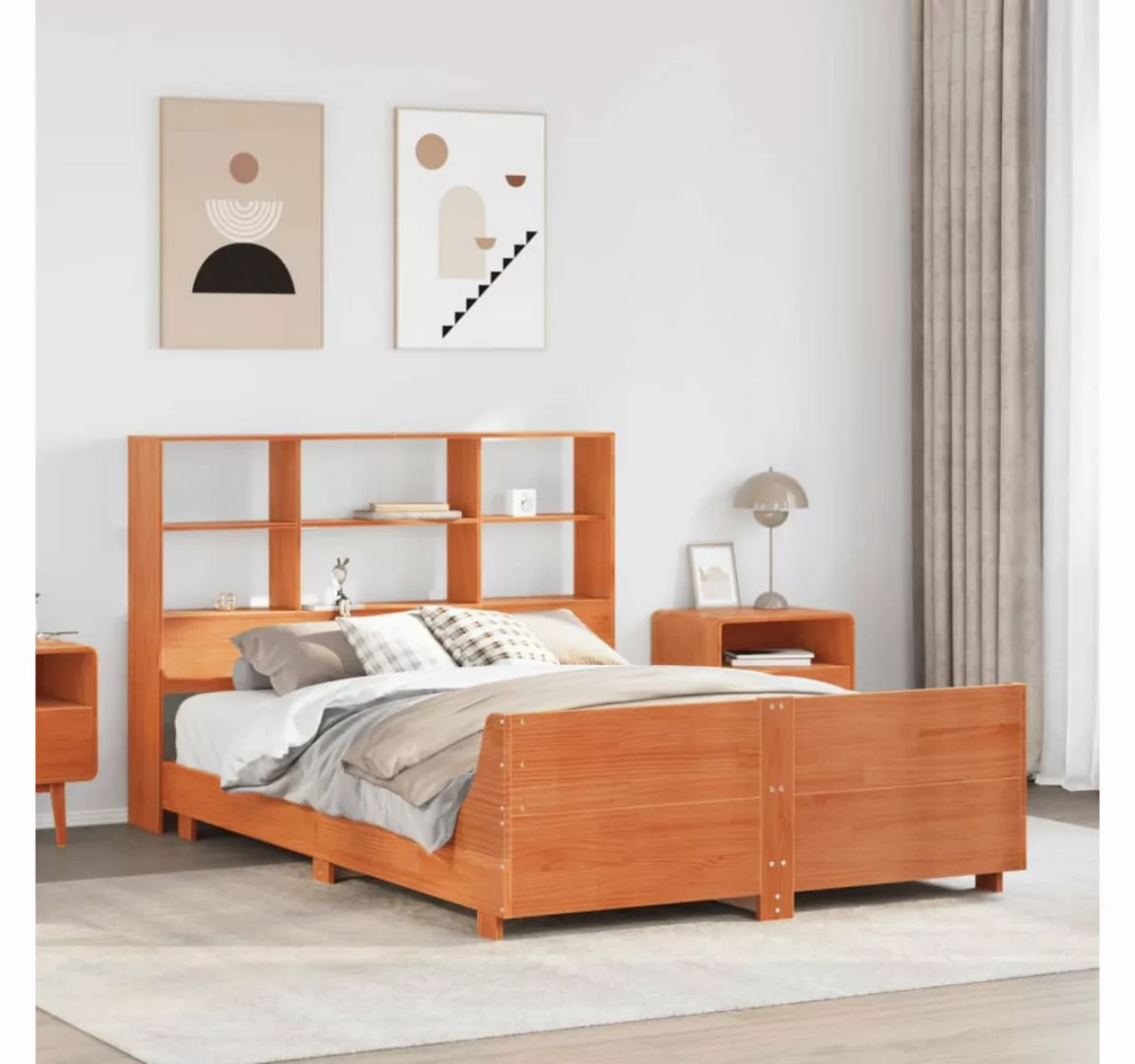 vidaXL Bett, Massivholzbett ohne Matratze Wachsbraun 140x190 cm Kiefernholz günstig online kaufen