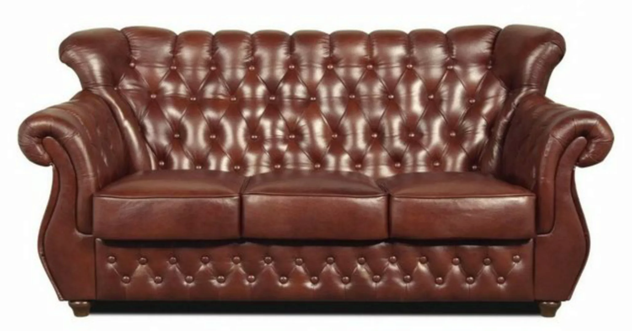 Casa Padrino Chesterfield-Sofa Chesterfield Echtleder 3er Sofa in braun mit günstig online kaufen