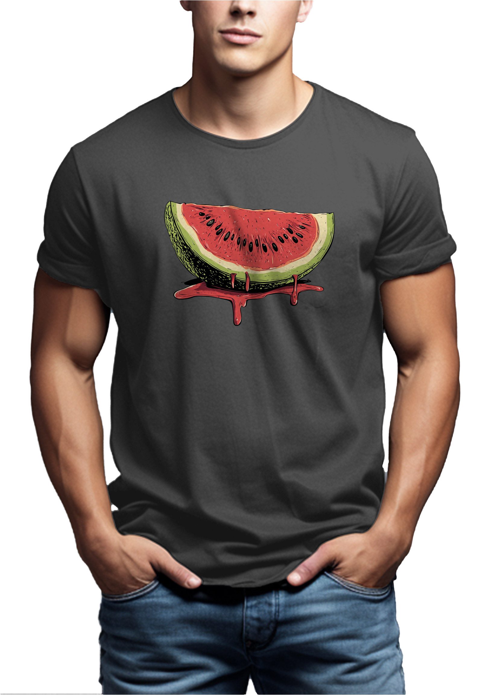 MAKAYA T-Shirt mit Wassermelone Melonen Print günstig online kaufen