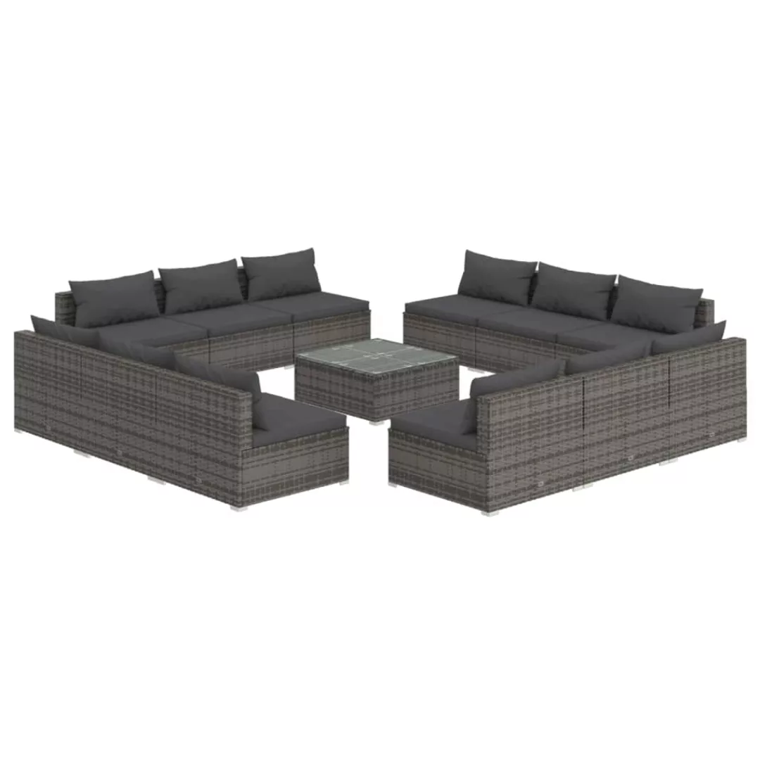 Vidaxl 13-tlg. Garten-lounge-set Mit Kissen Poly Rattan Grau günstig online kaufen