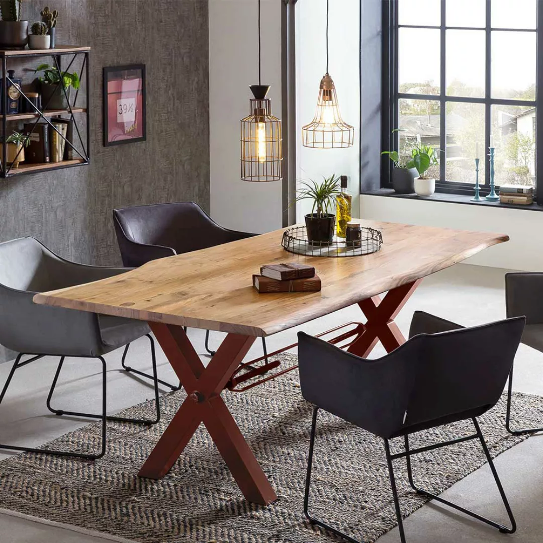 Esstisch mit Baumkante aus Akazie Massivholz Metallgestell günstig online kaufen