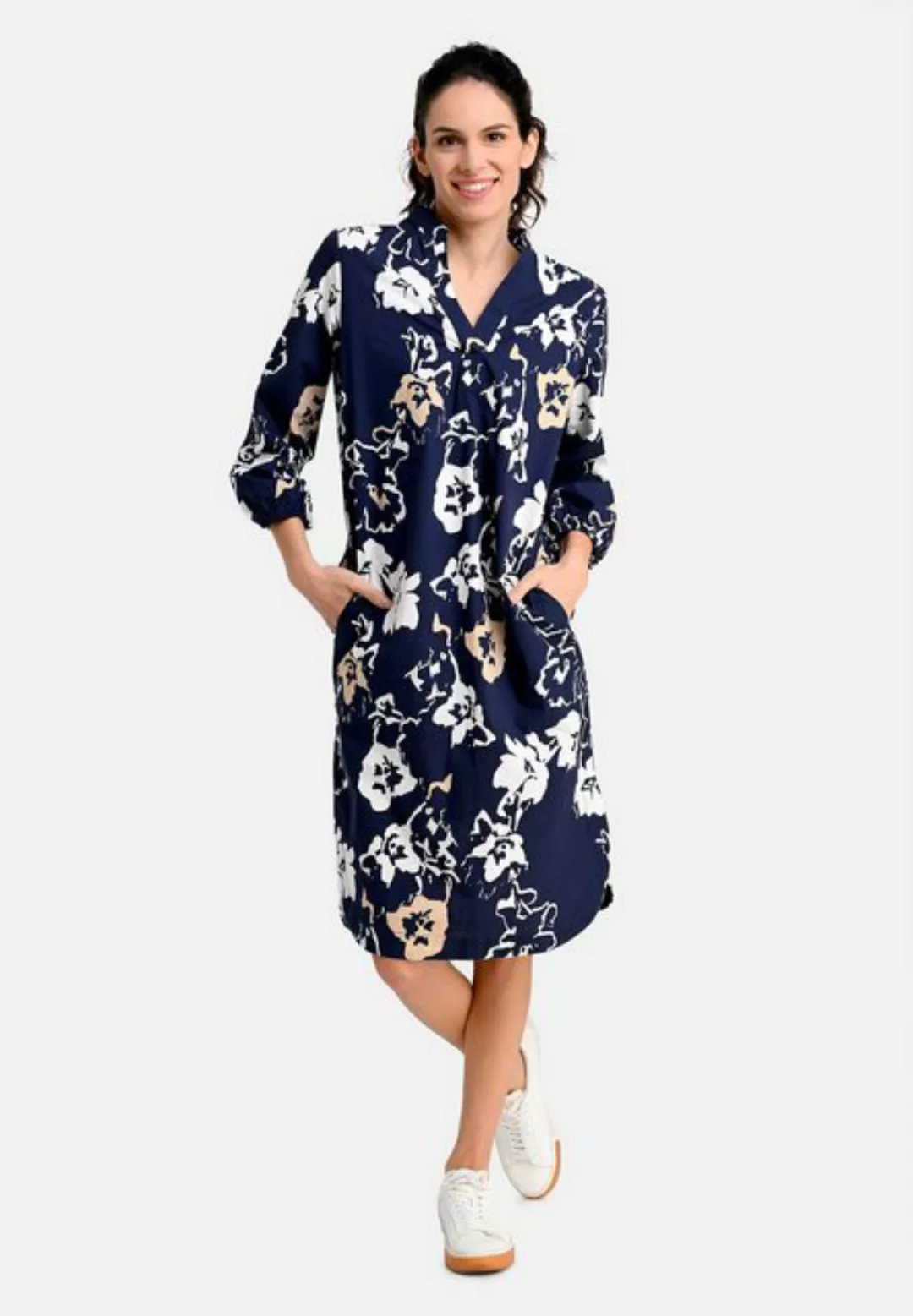 BICALLA Midikleid Kleid mit Blüten-Print in Dunkelblau/Weiß (1-tlg) günstig online kaufen