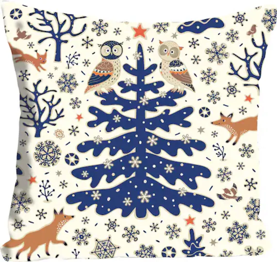 queence Dekokissen »Klaas«, blauer Tannenbaum im Schnee, Kissenhülle ohne F günstig online kaufen