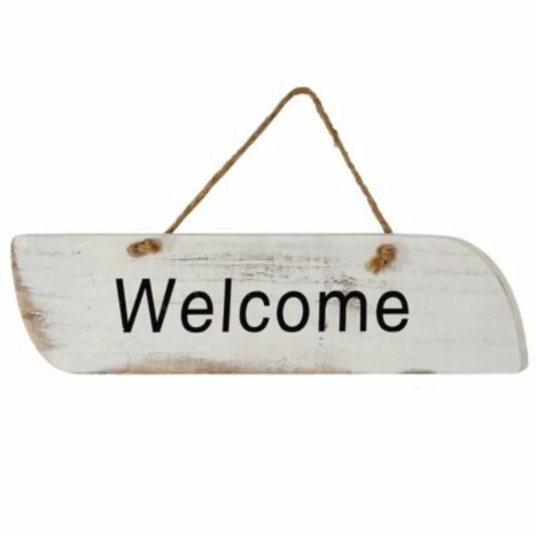 HWC Mendler Wandschild Welcome im Shabby-Look 10x43x1cm weiß günstig online kaufen