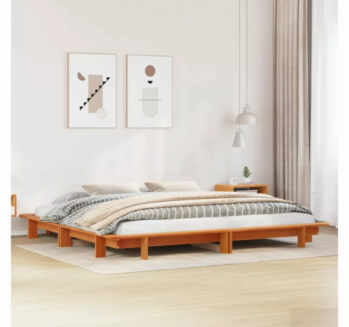 vidaXL Bett, Massivholzbett ohne Matratze Wachsbraun 160x200 Kiefernholz günstig online kaufen