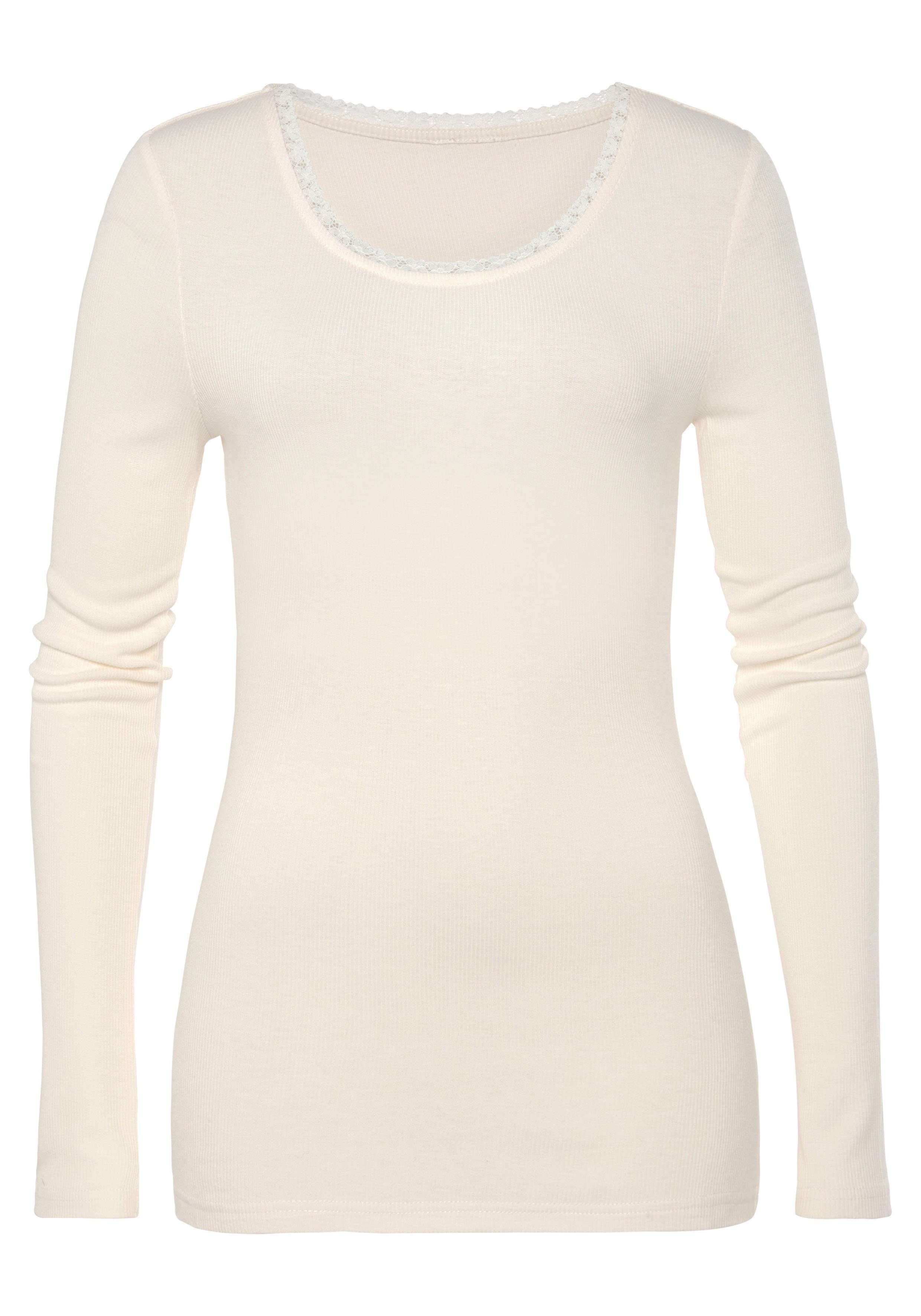 LASCANA Langarmshirt "mit zarter Spitze am Ausschnitt", aus weicher Viskose günstig online kaufen