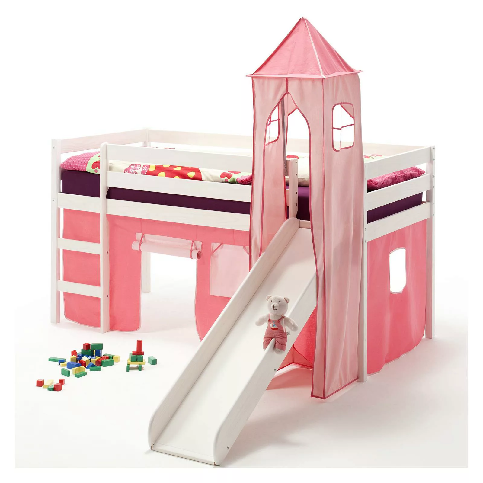 Rutschbett BENNY, Turm+Vorhang in pink günstig online kaufen