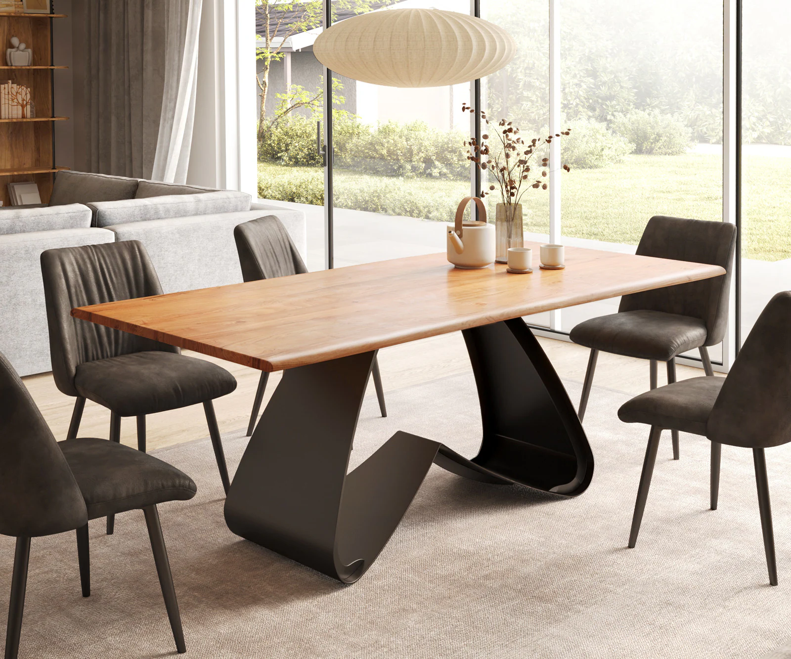 Esstisch Edge 200x100 Akazie Natur W-Gestell Metall Schwarz Live-Edge günstig online kaufen