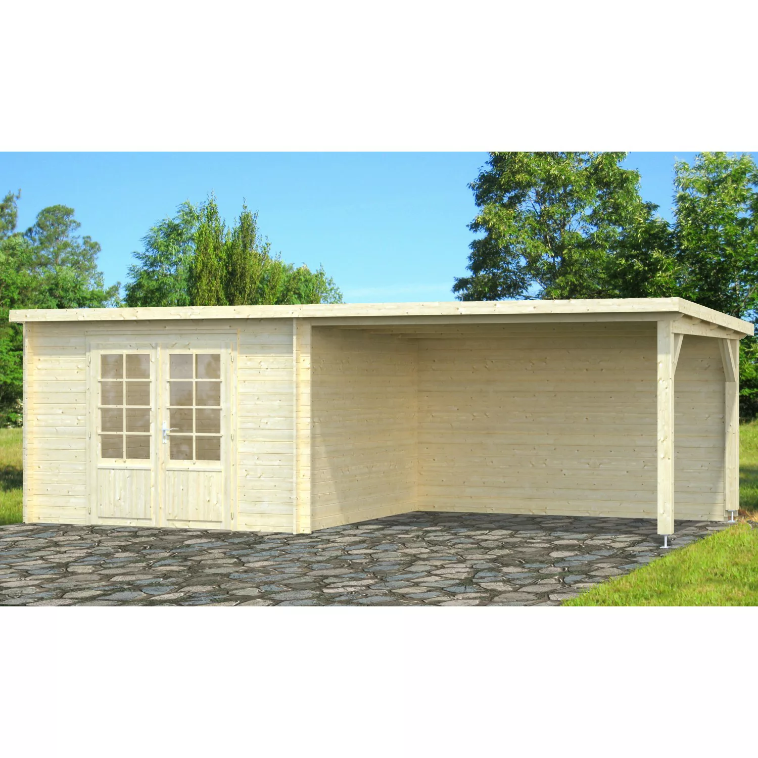 Palmako Ella Holz-Gartenhaus Hellbraun Flachdach Tauchgrundiert 652 cm x 30 günstig online kaufen