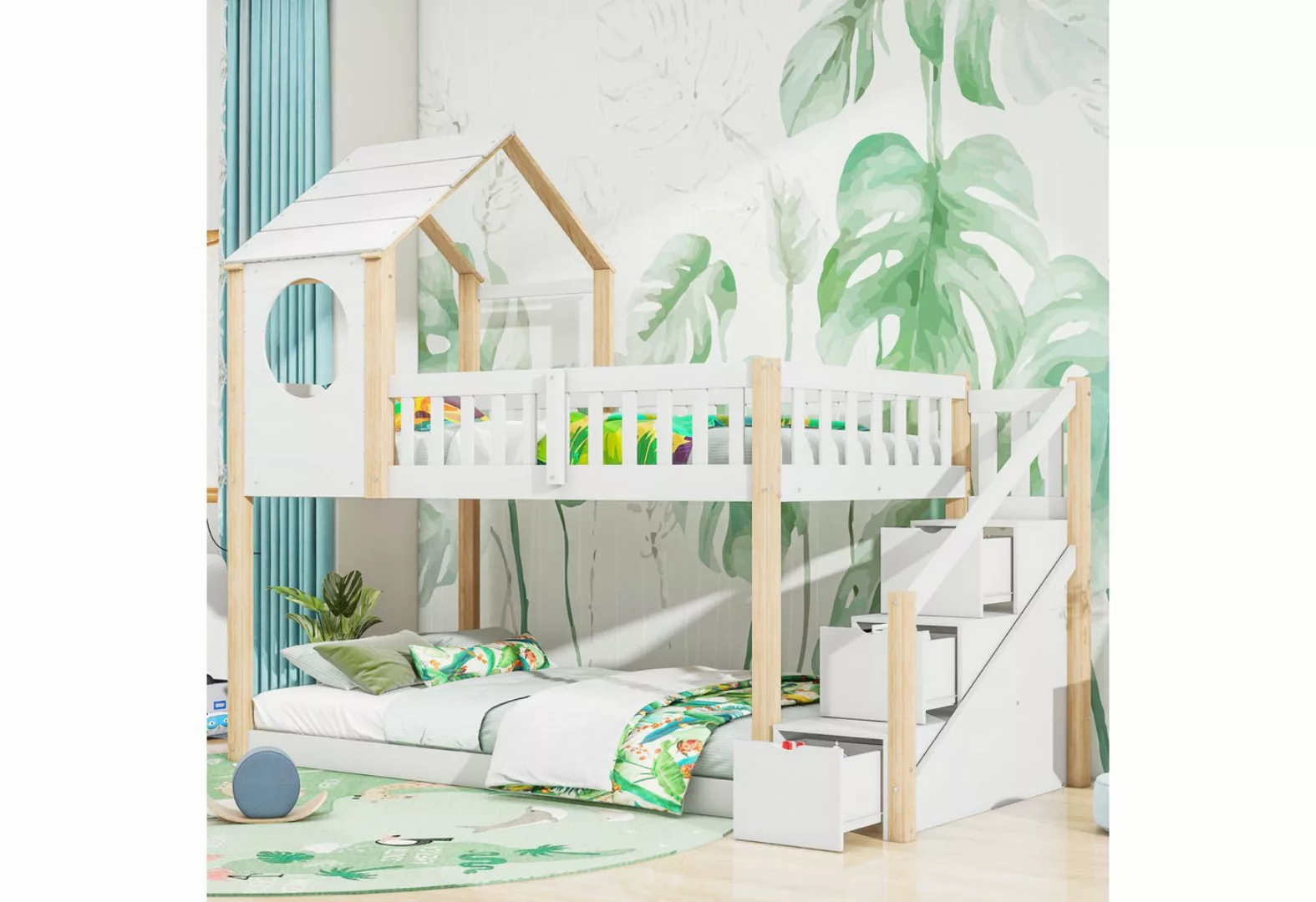 REDOM Etagenbett Doppelbett, Kinderbett in Hausform (90 x 200 cm, ohne Matr günstig online kaufen
