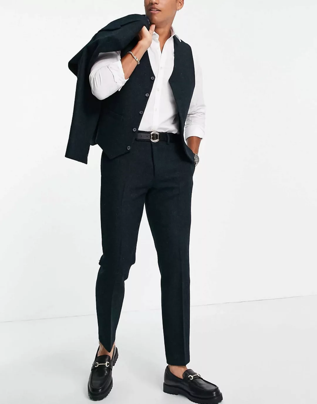 ASOS DESIGN – Schmale Anzughose aus Harris-Tweed mit 100%igem Wollanteil in günstig online kaufen