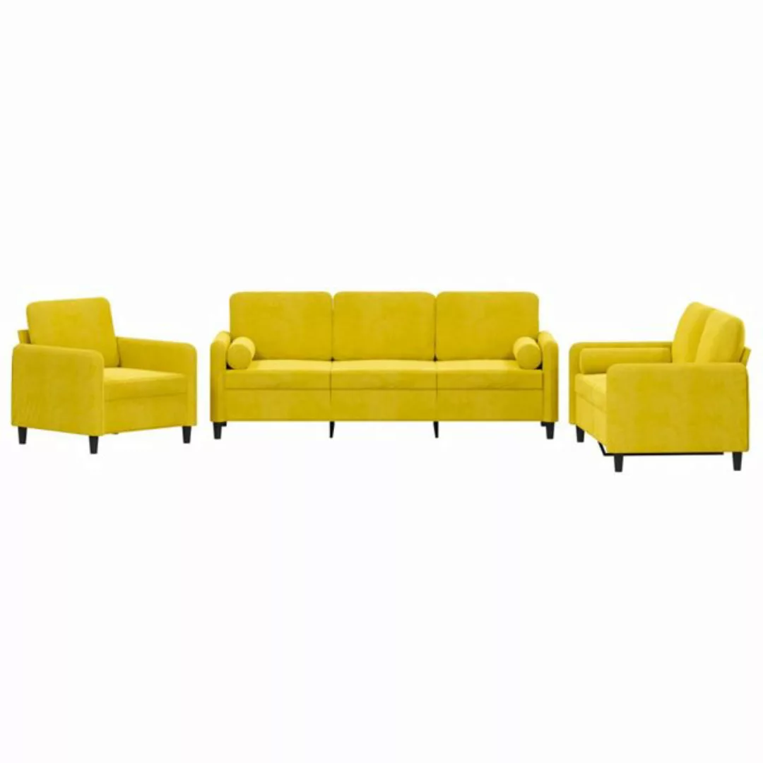 vidaXL Sofa, 3-tlg. Sofagarnitur mit Kissen Gelb Samt günstig online kaufen