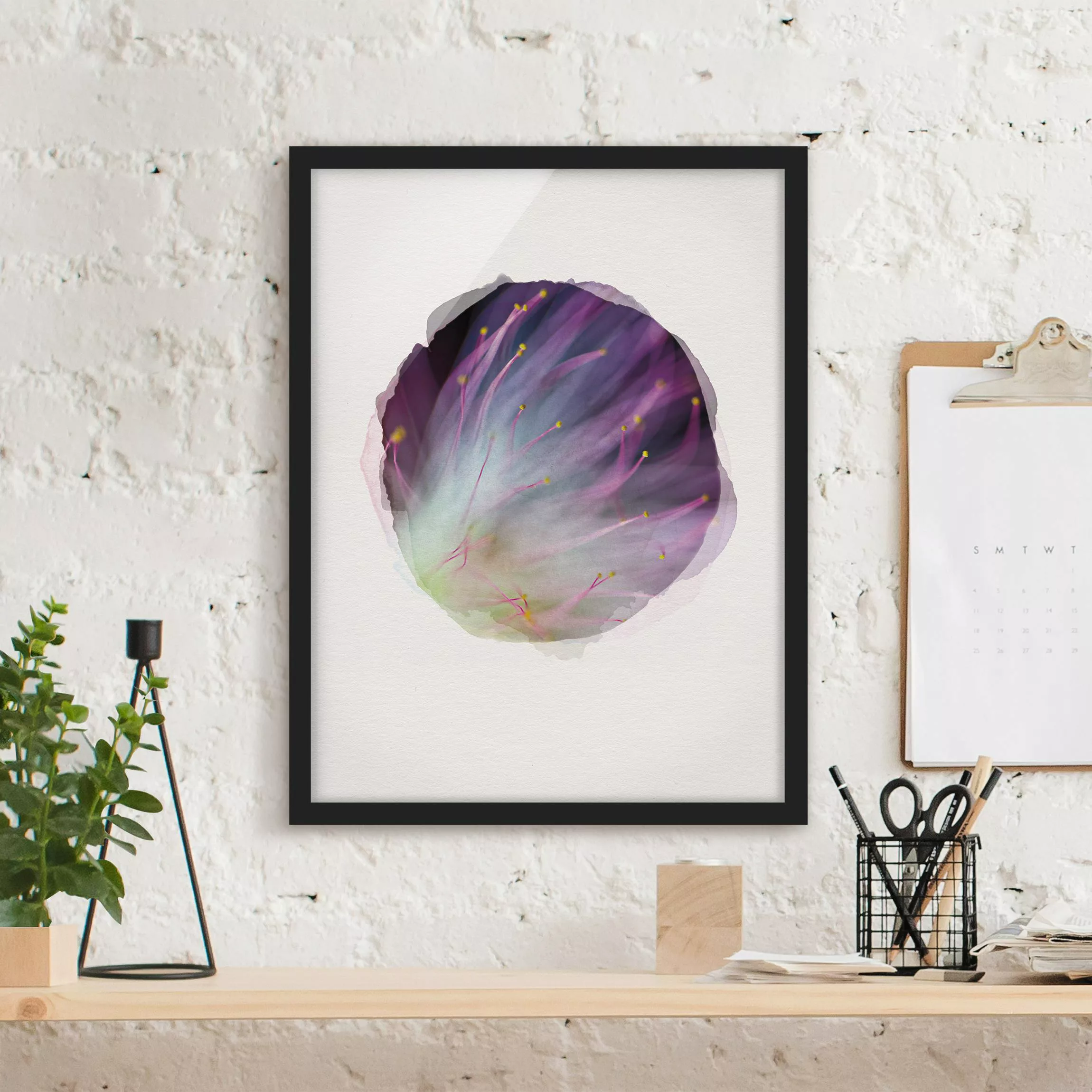 Bild mit Rahmen Blumen - Hochformat Wasserfarben - Blütenstaub günstig online kaufen