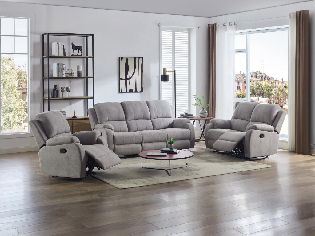 Relaxsofa 3-Sitzer, 2-Sitzer & Relaxsessel - Mikrofaser - Hellgrau - BRODY günstig online kaufen