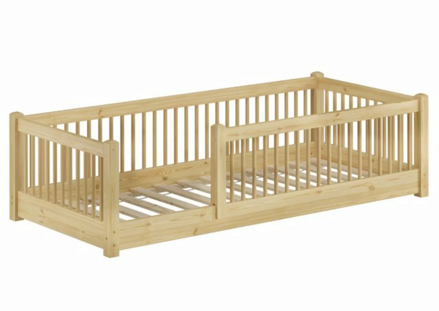 ERST-HOLZ Bett Kinderbett 80x190 niedriges Bodenbett Kiefer massiv Kleinkin günstig online kaufen