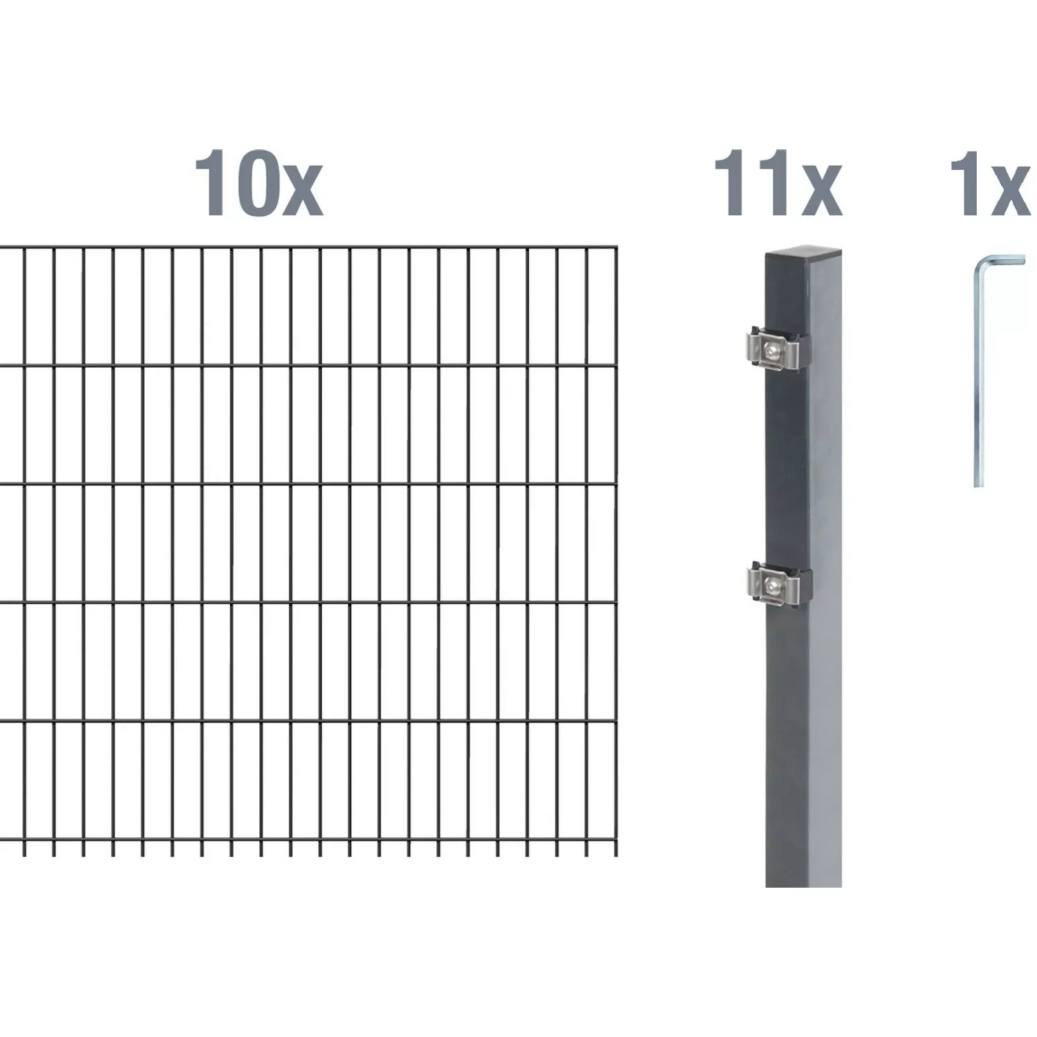 Metallzaun Grund-Set Doppelstabmatte verz. Anthrazit beschichtet 10 x 2 m x günstig online kaufen