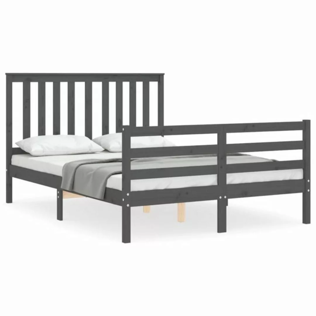 furnicato Bett Massivholzbett mit Kopfteil Grau 140x200 cm günstig online kaufen