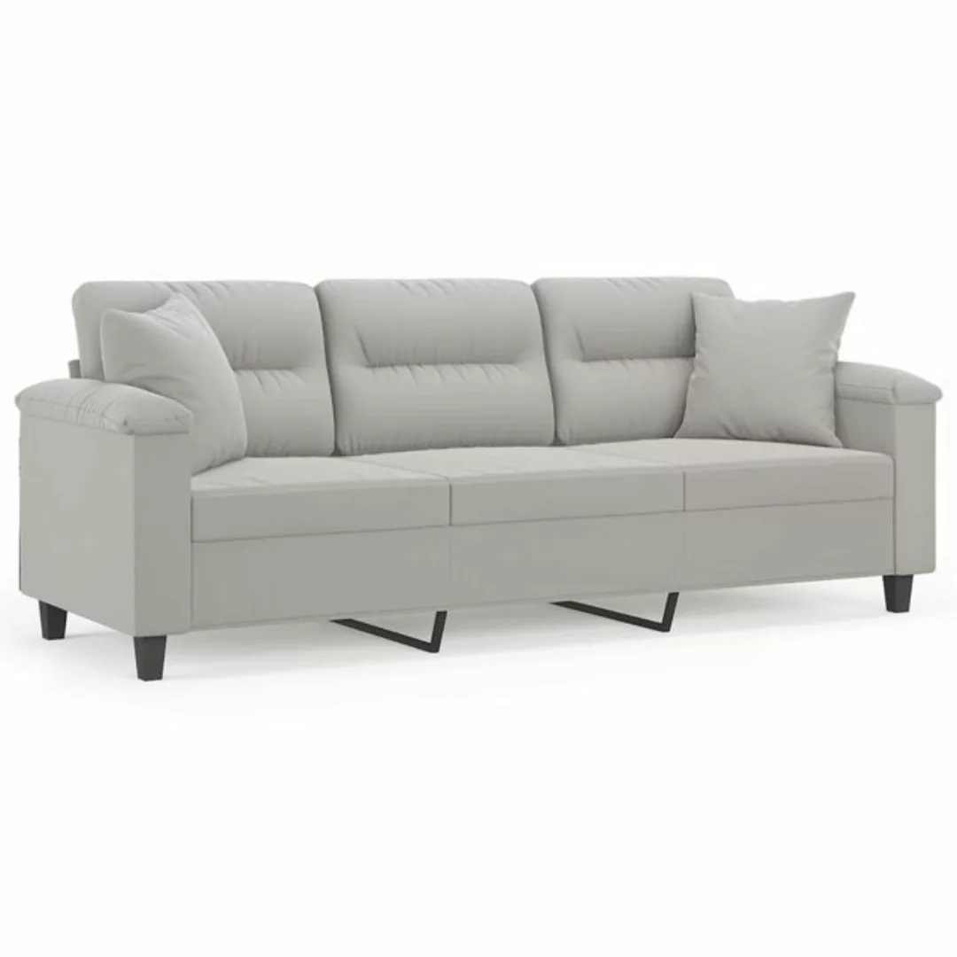 vidaXL Sofa, 3-Sitzer-Sofa mit Kissen Hellgrau 180 cm Mikrofasergewebe günstig online kaufen