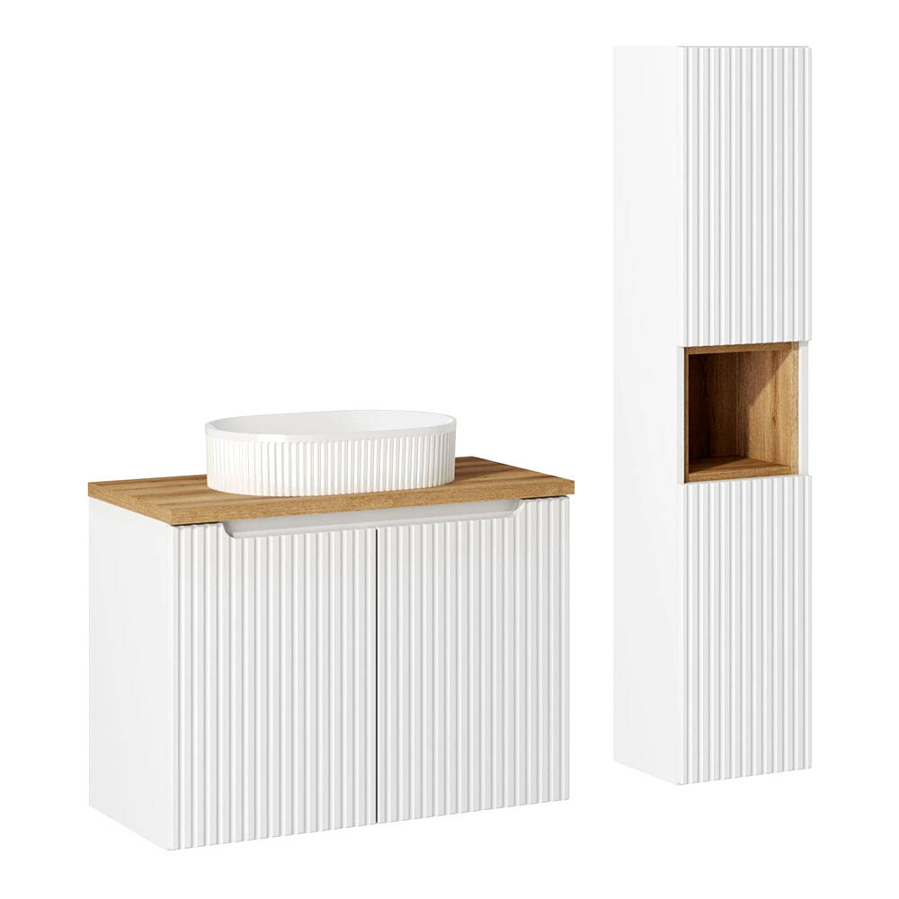 Badmöbel Set 2-teilig mit 80cm Waschtisch, weiß und Eiche, NEWPORT-56-WHITE günstig online kaufen