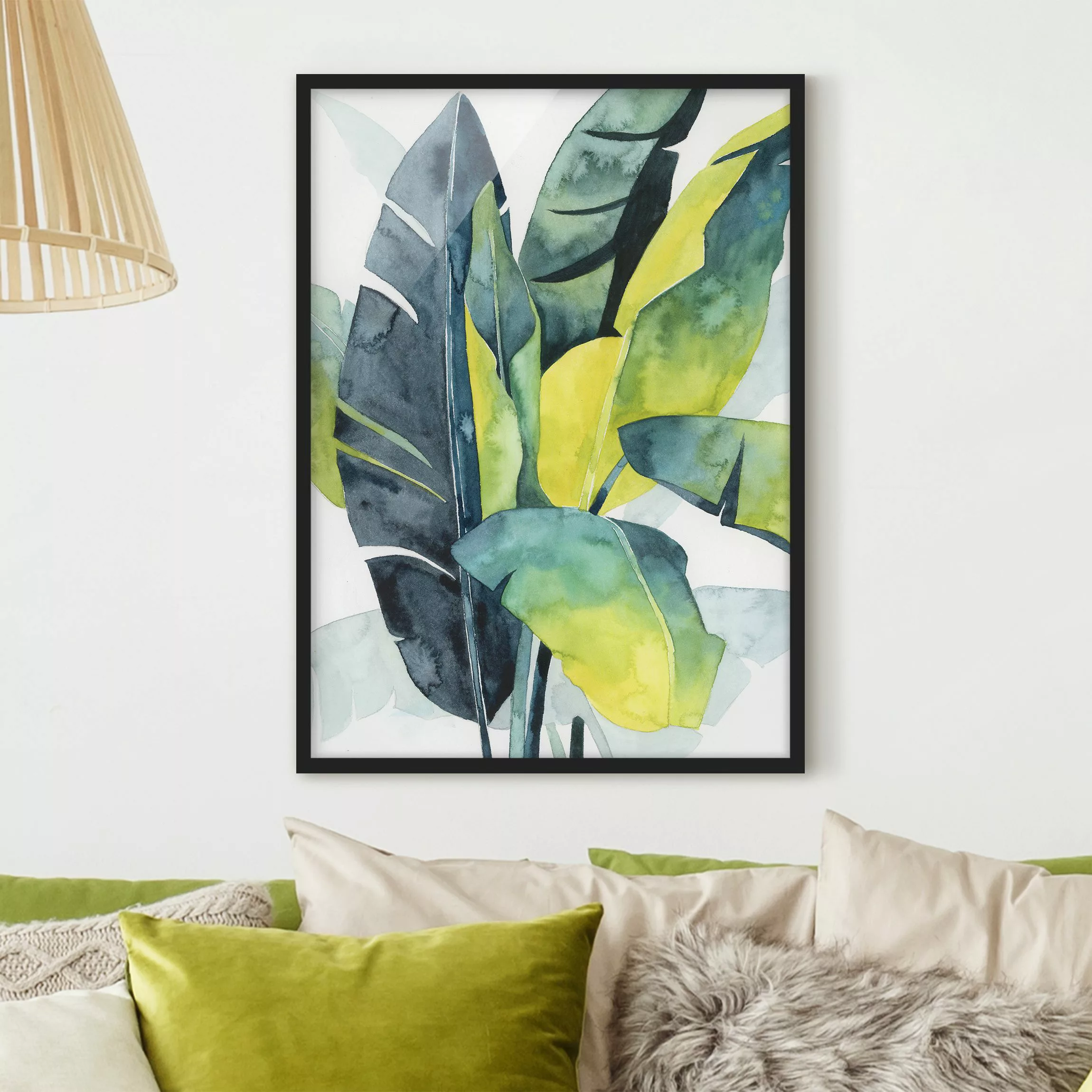 Bild mit Rahmen Kunstdruck - Hochformat Tropisches Blattwerk - Banane günstig online kaufen