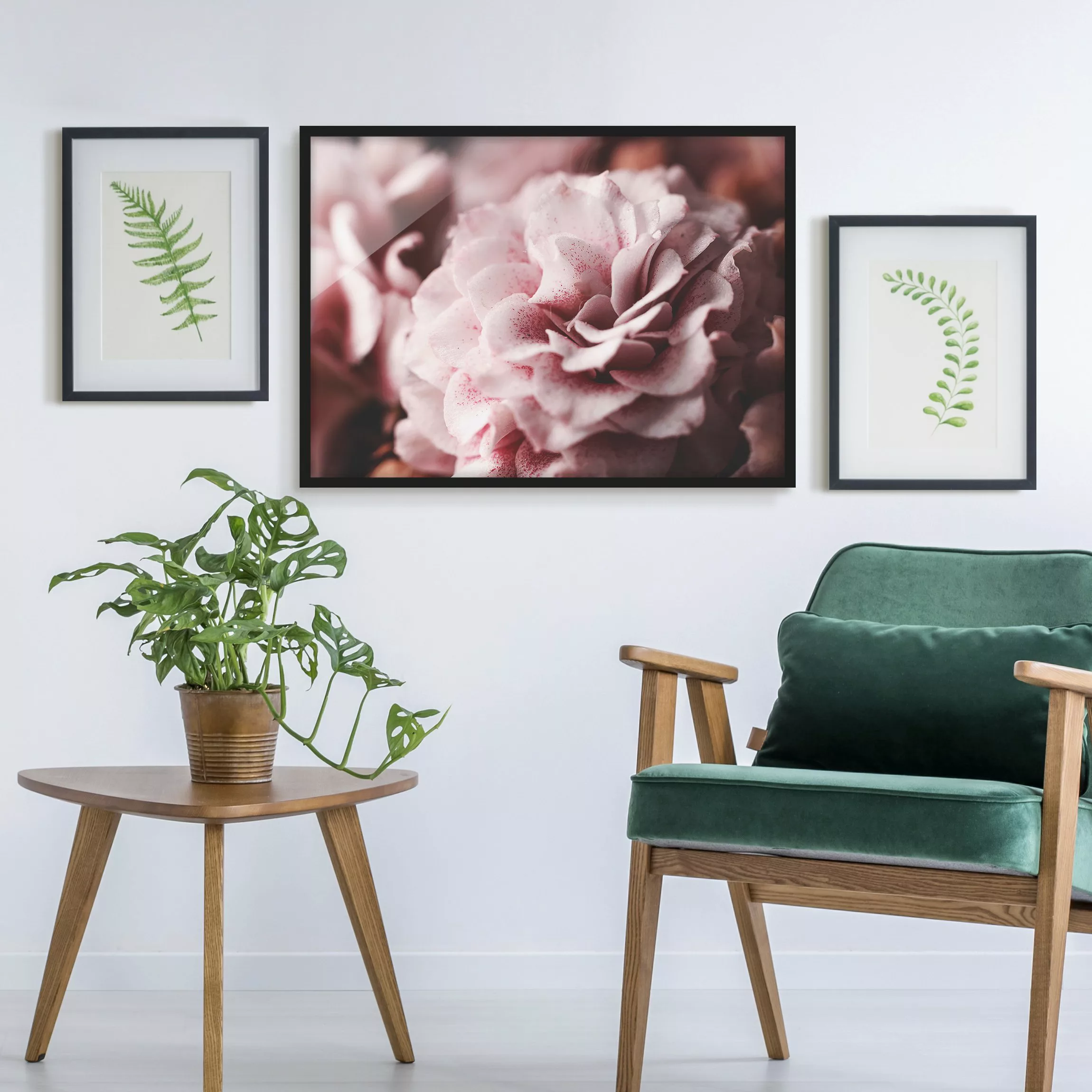 Bild mit Rahmen Blumen - Querformat Shabby Rosa Rose Pastell günstig online kaufen