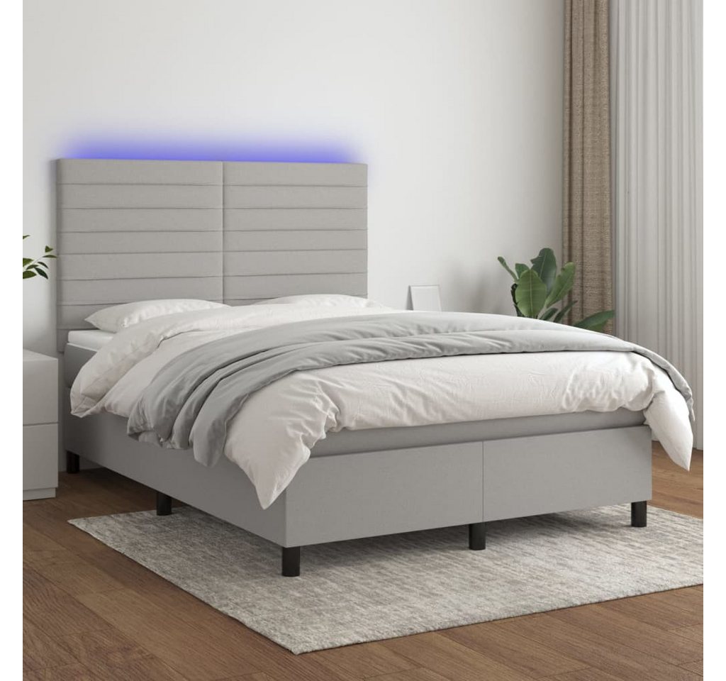 vidaXL Boxspringbett Boxspringbett mit Matratze LED Hellgrau 140x200 cm Sto günstig online kaufen