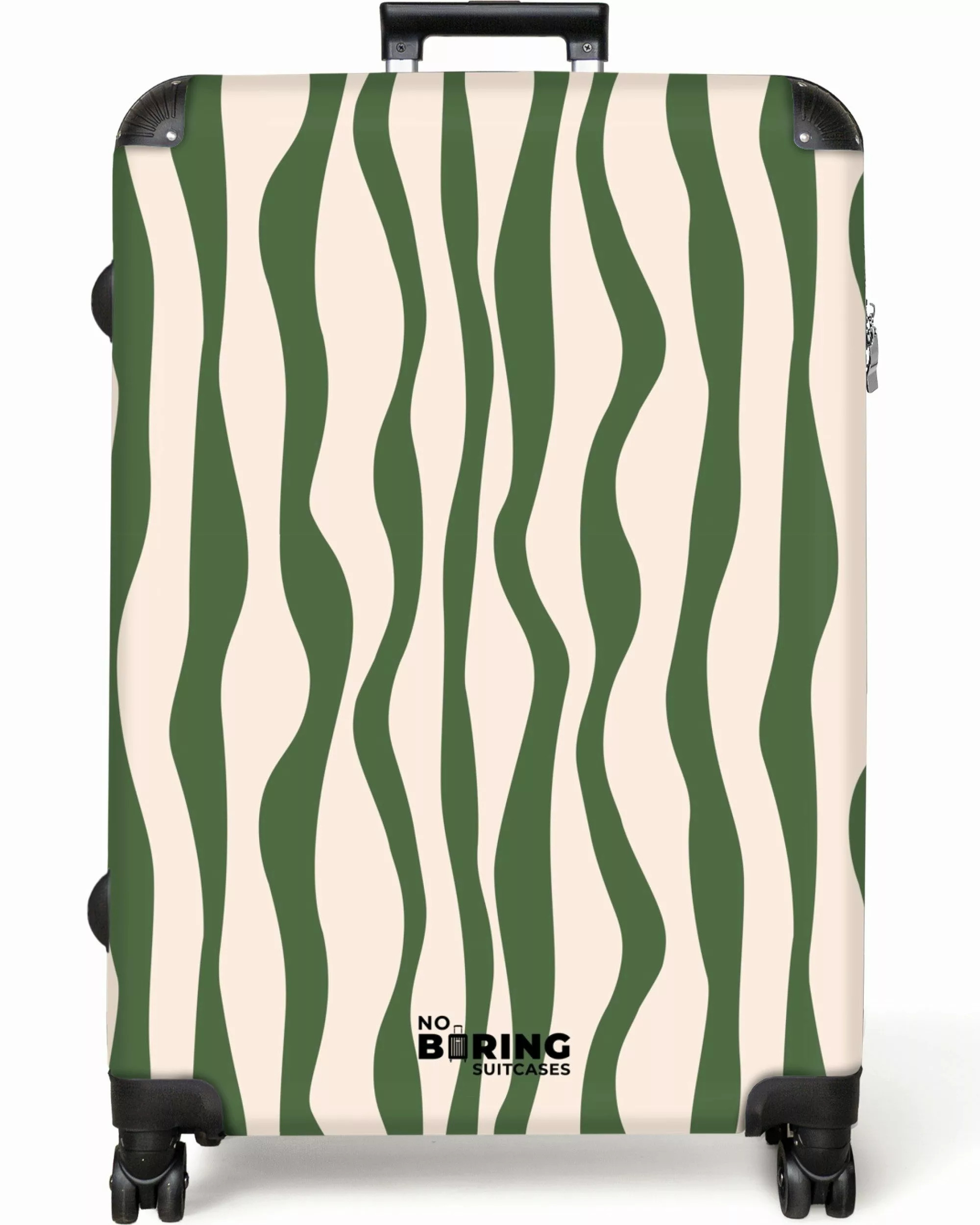 NoBoringSuitcases.com© Hartschalen-Trolley Beige mit grünen Linien günstig online kaufen