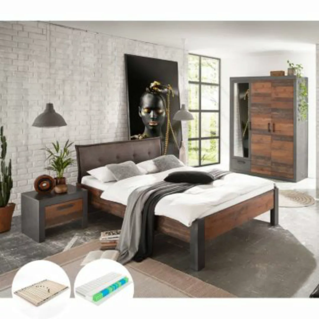 Lomadox Schlafzimmermöbel Komplett Set in Matera anthrazit/grau mit Old Mix günstig online kaufen