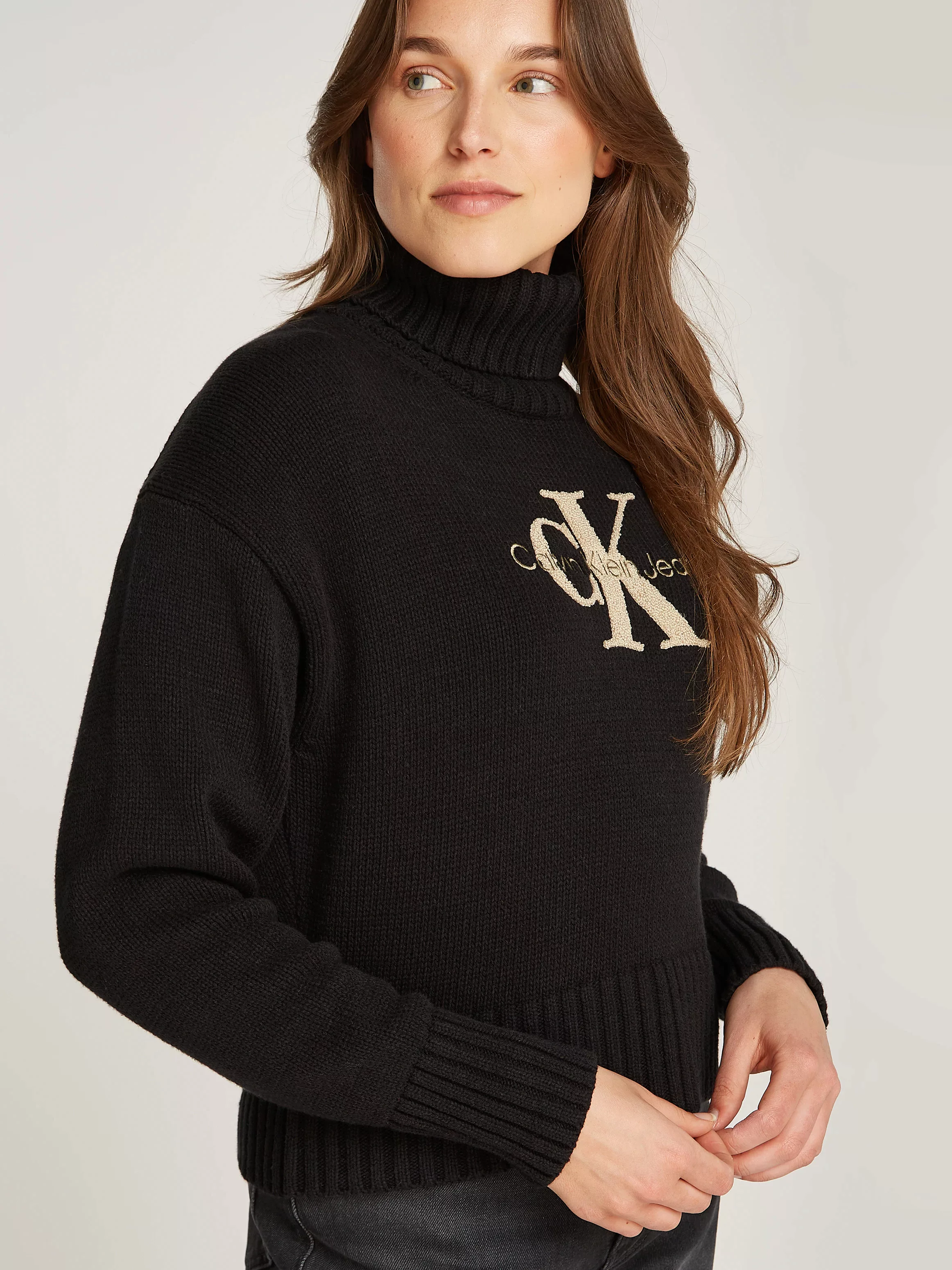 Calvin Klein Jeans Stehkragenpullover CHENILLE MONOLOGO SWEATER mit Logosti günstig online kaufen