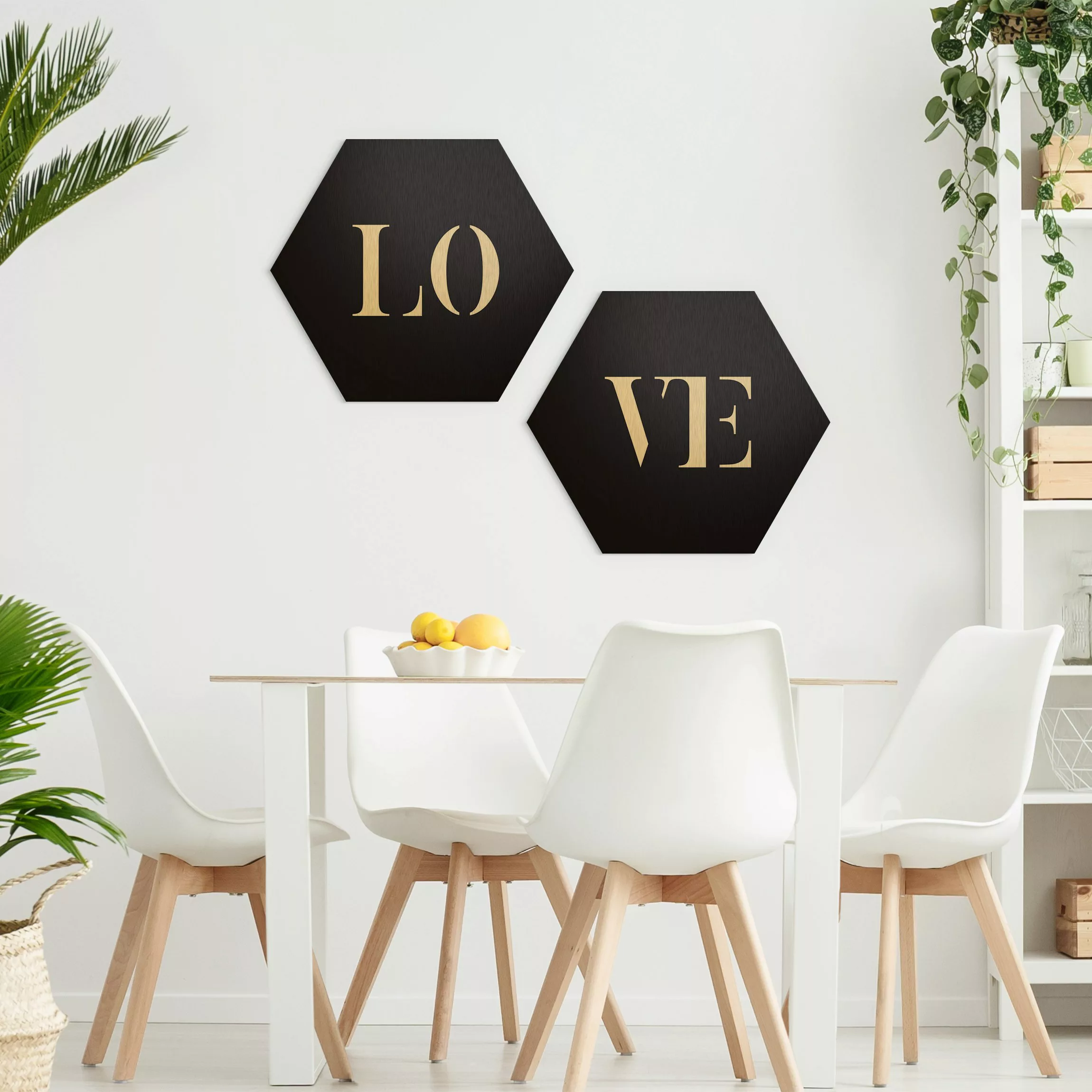 2-teiliges Hexagon-Alu-Dibond Bild Buchstaben LOVE Weiß Set I günstig online kaufen