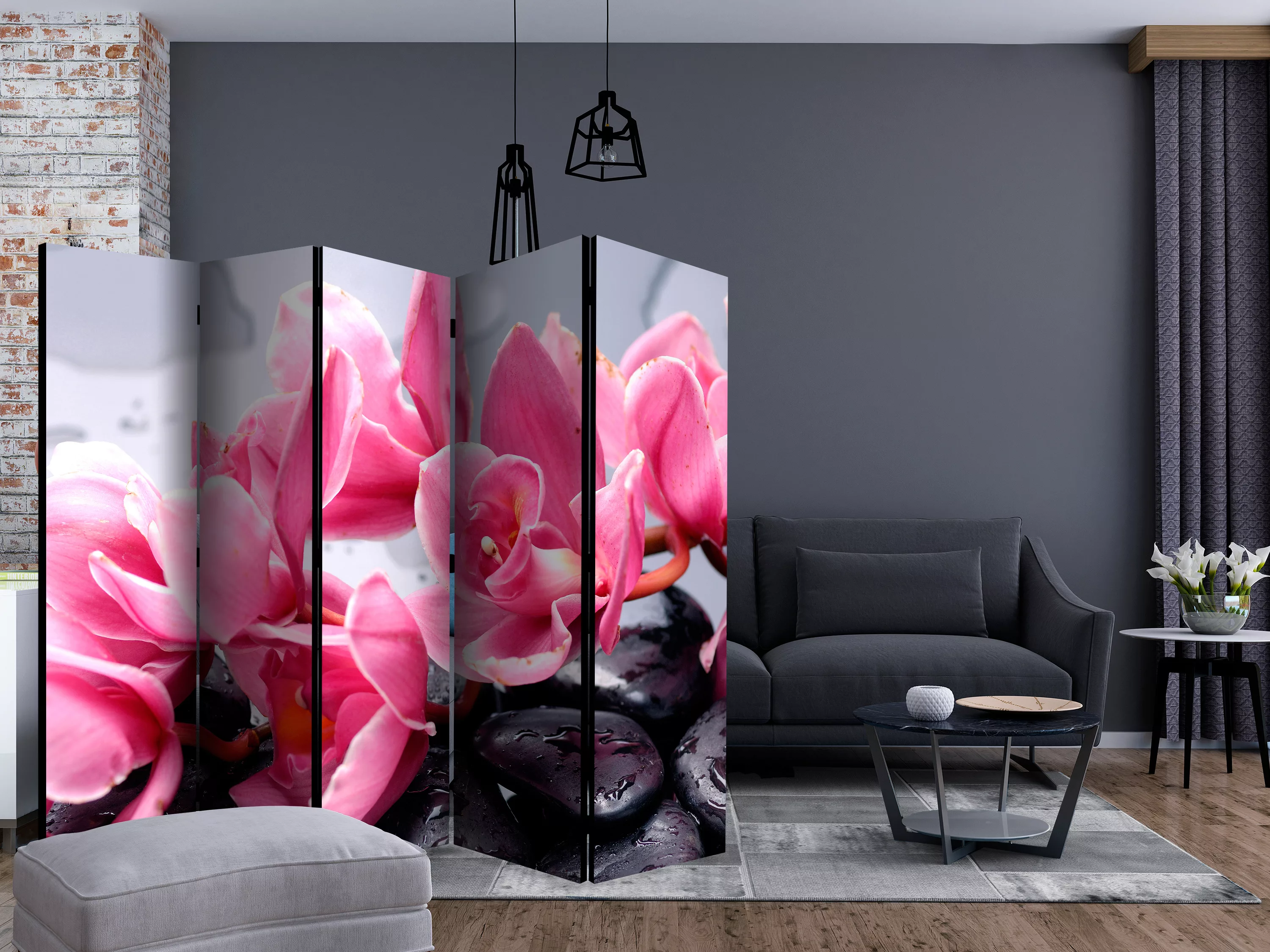 5-teiliges Paravent - Orchid Flowers With Zen Stones Ii [room Dividers] günstig online kaufen